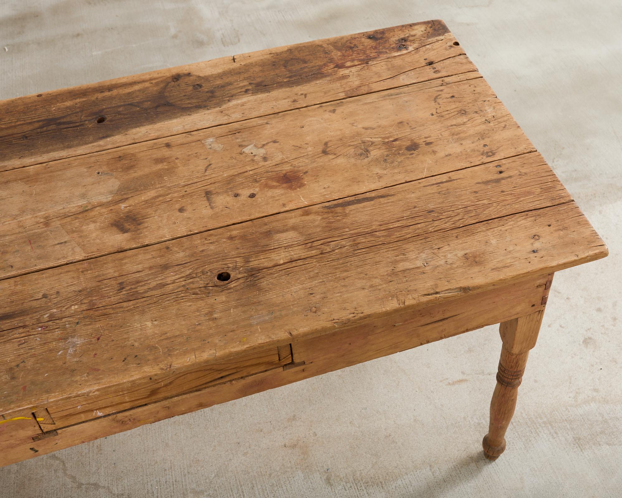 Country English Provincial Oak Pine Farmhouse Dining Table For Sale 5
