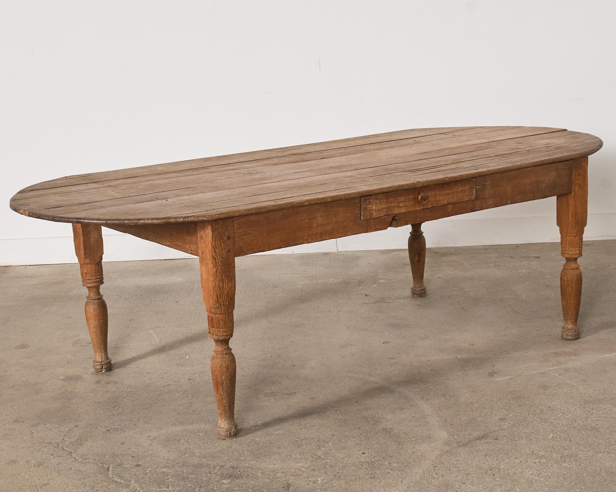 Hand-Crafted Country English Provincial Oval Pine Farmhouse Dining Table  For Sale