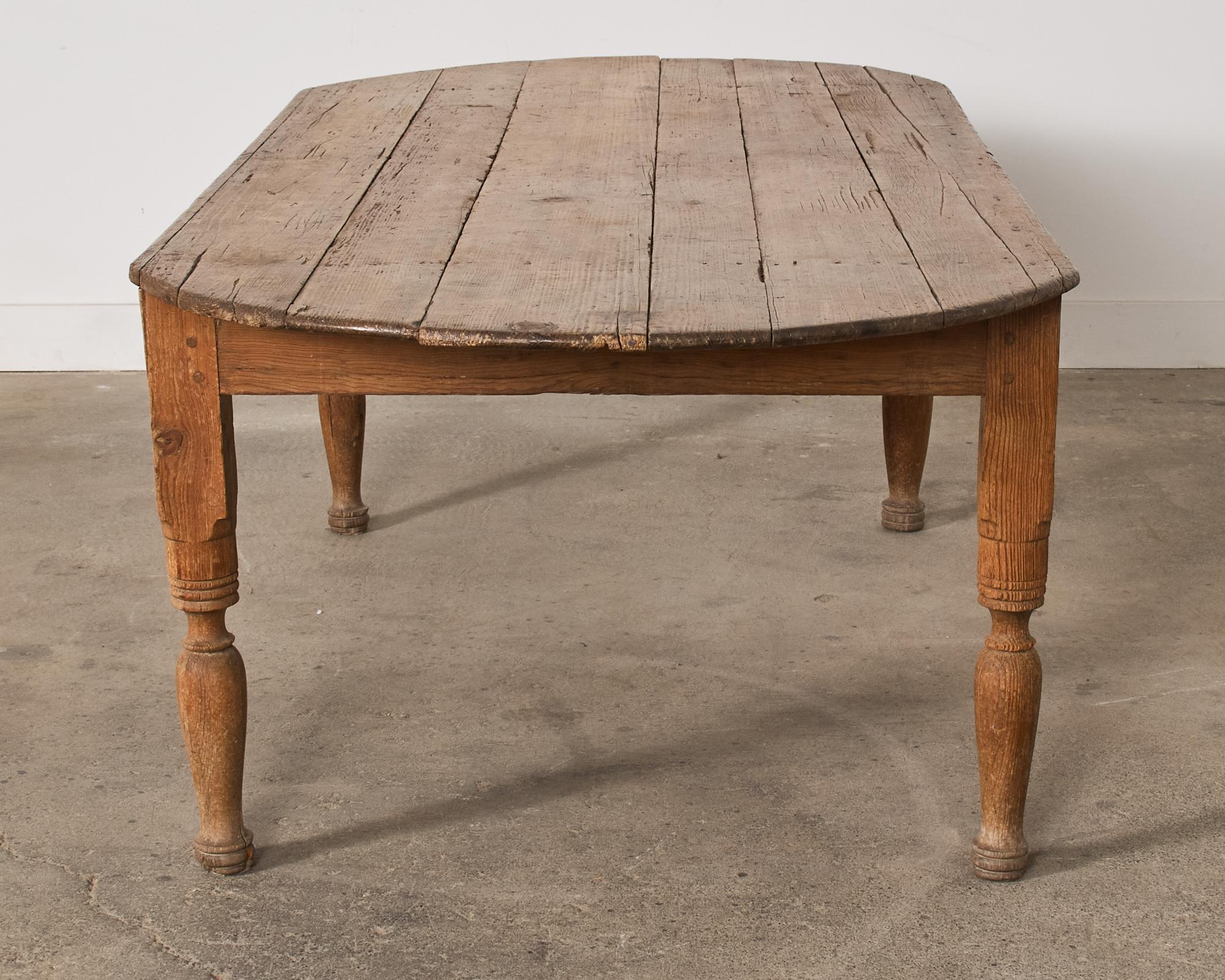19th Century Country English Provincial Oval Pine Farmhouse Dining Table  For Sale
