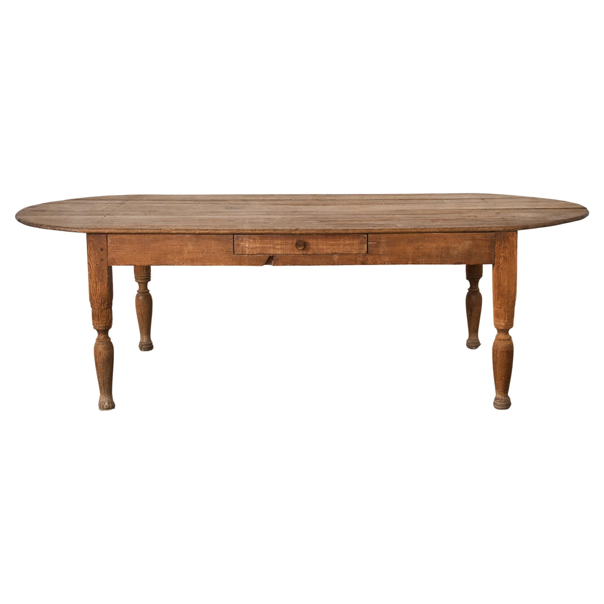 Country English Provincial Oval Pine Farmhouse Dining Table  For Sale