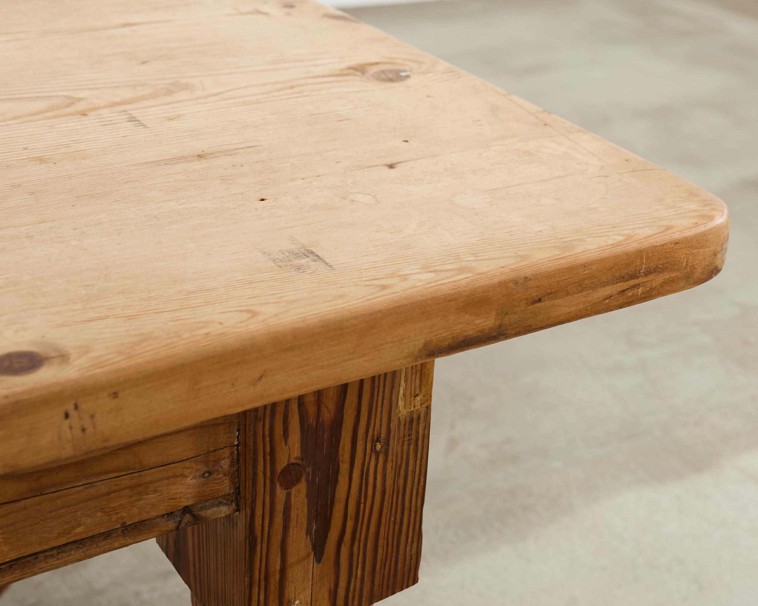 Country English Provincial Pine Farmhouse Dining Table For Sale 6