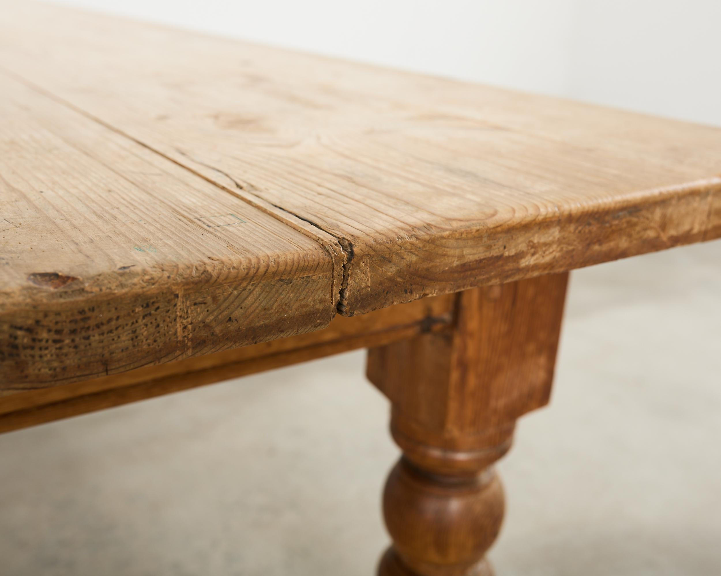 Country English Provincial Pine Farmhouse Dining Table For Sale 14