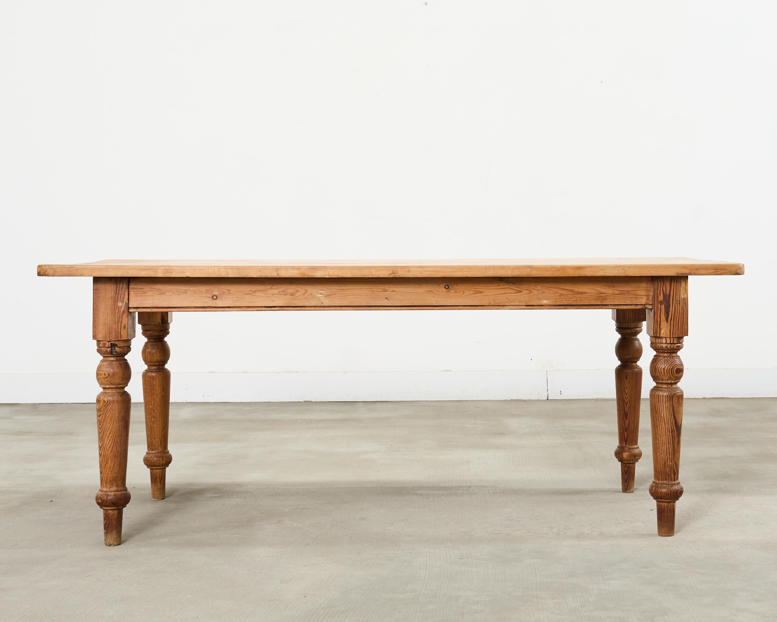 Country English Provincial Pine Farmhouse Dining Table For Sale 15