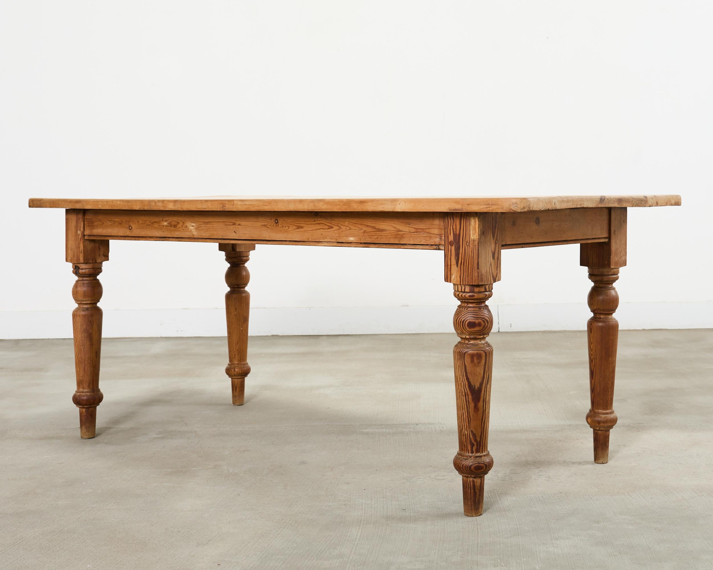 Hand-Crafted Country English Provincial Pine Farmhouse Dining Table For Sale