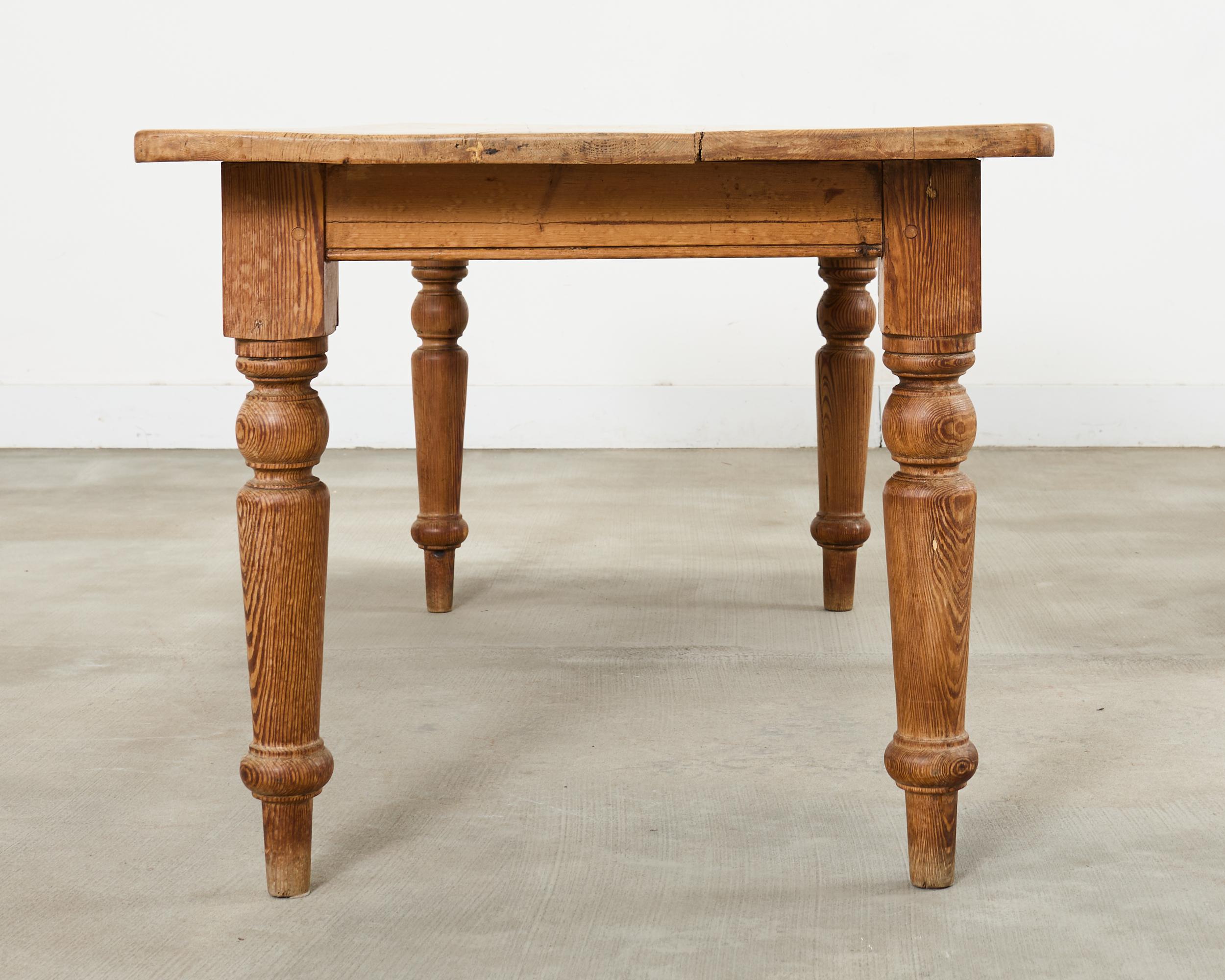 20th Century Country English Provincial Pine Farmhouse Dining Table For Sale