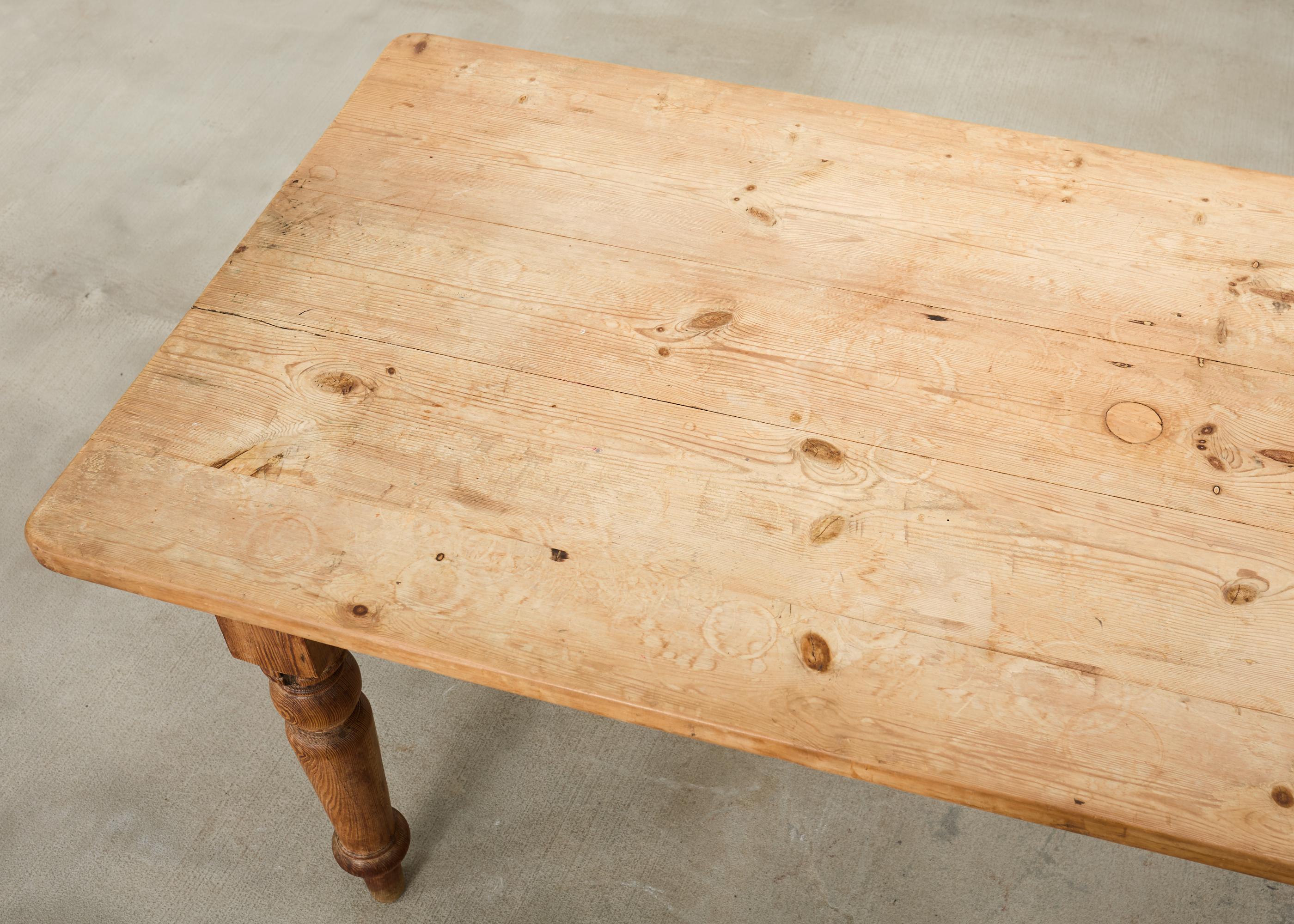 Country English Provincial Pine Farmhouse Dining Table For Sale 1