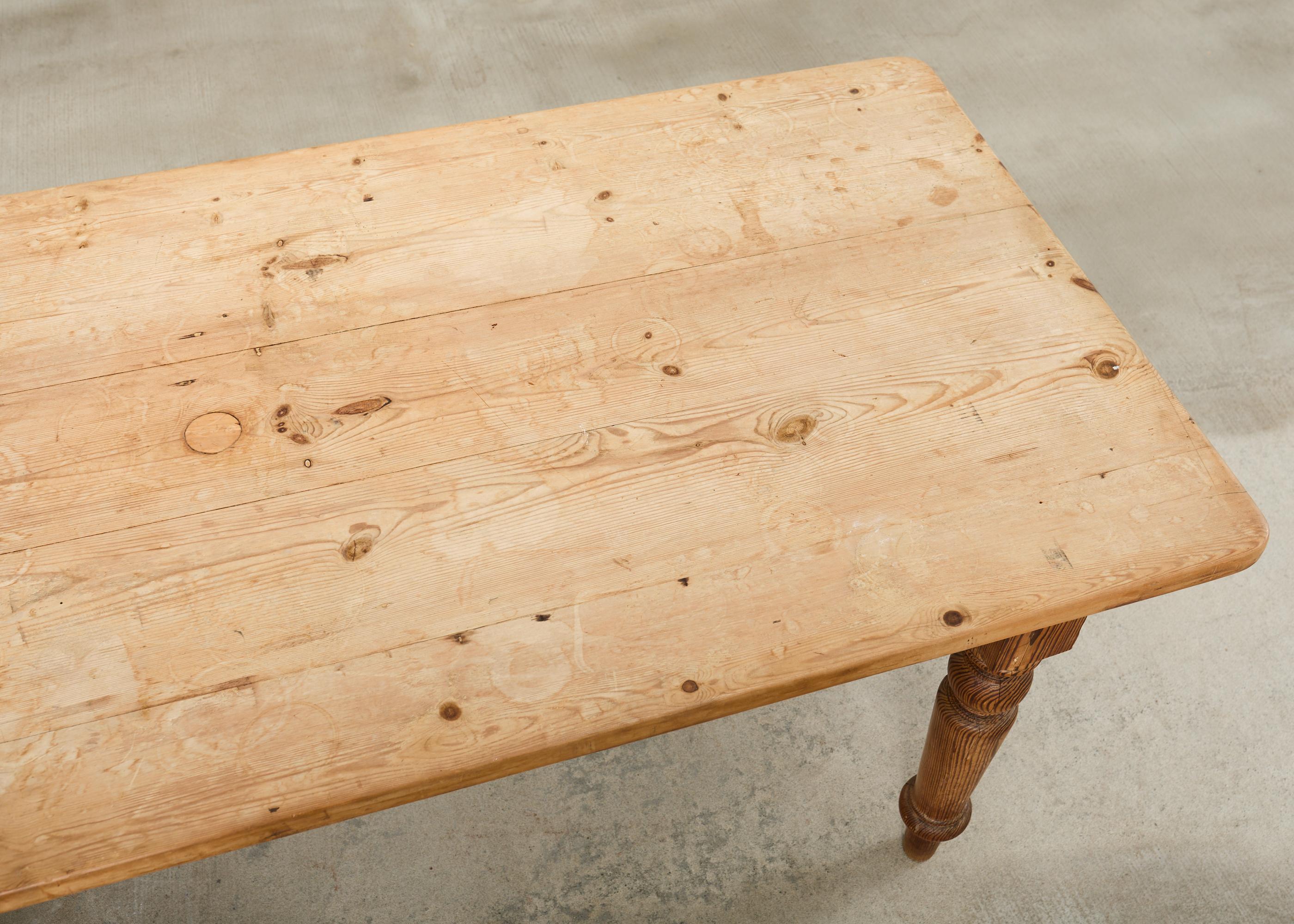 Country English Provincial Pine Farmhouse Dining Table For Sale 2