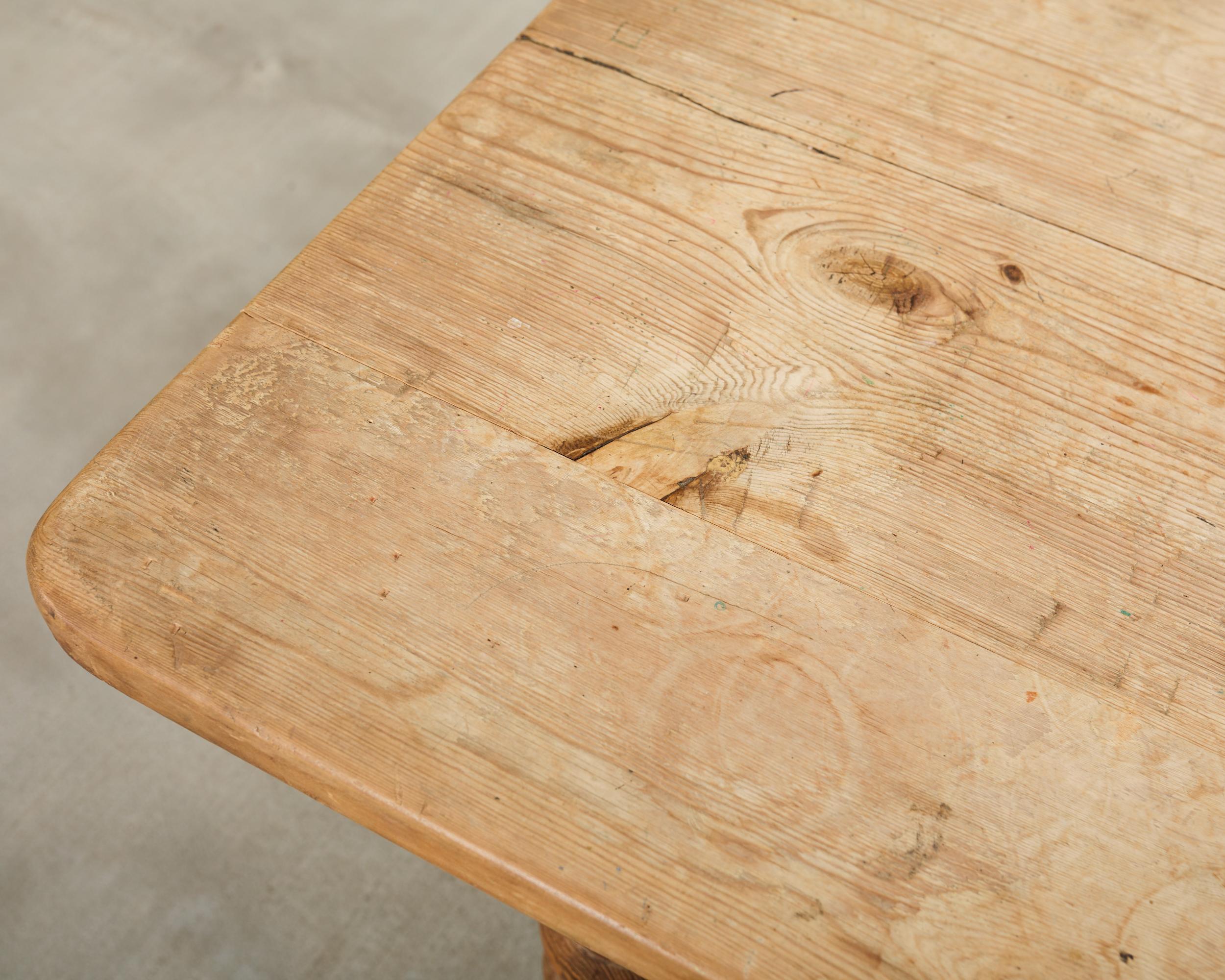 Country English Provincial Pine Farmhouse Dining Table For Sale 4