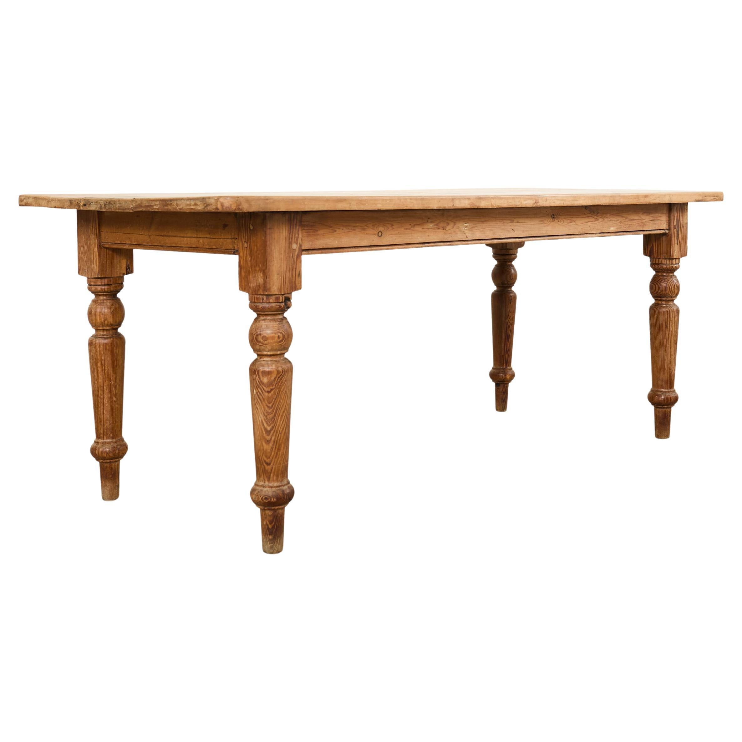 Country English Provincial Pine Farmhouse Dining Table For Sale