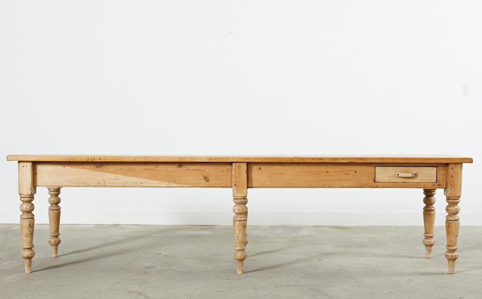 Hand-Crafted Country English Provincial Pine Farmhouse Dining Table or Console For Sale