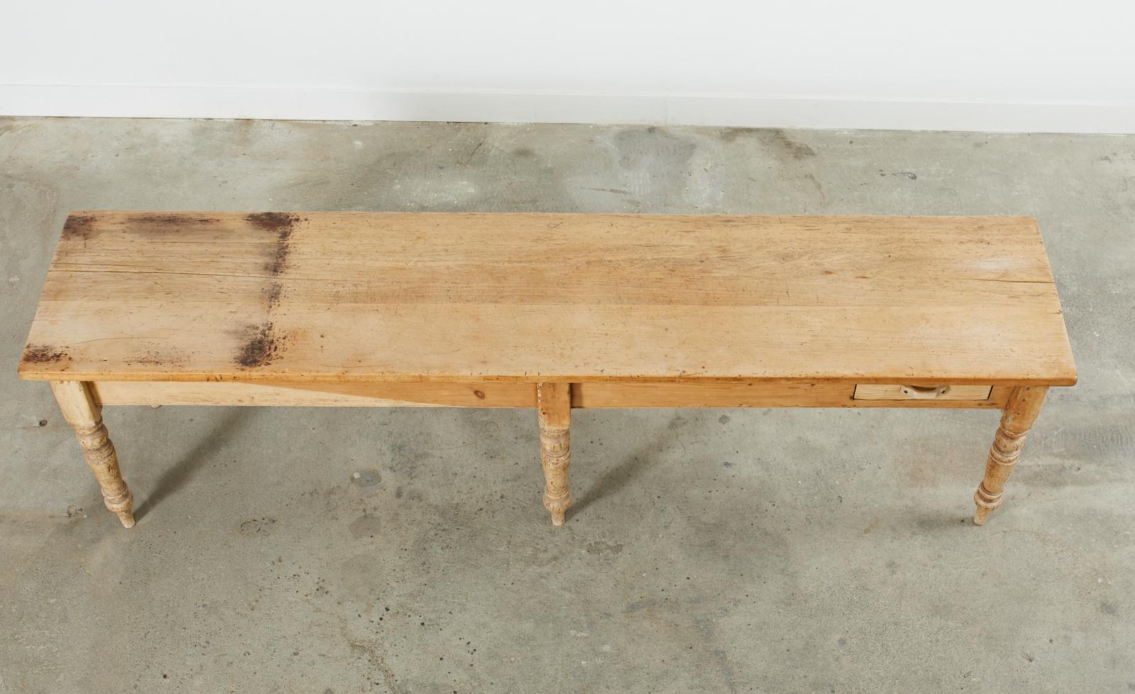 20th Century Country English Provincial Pine Farmhouse Dining Table or Console For Sale