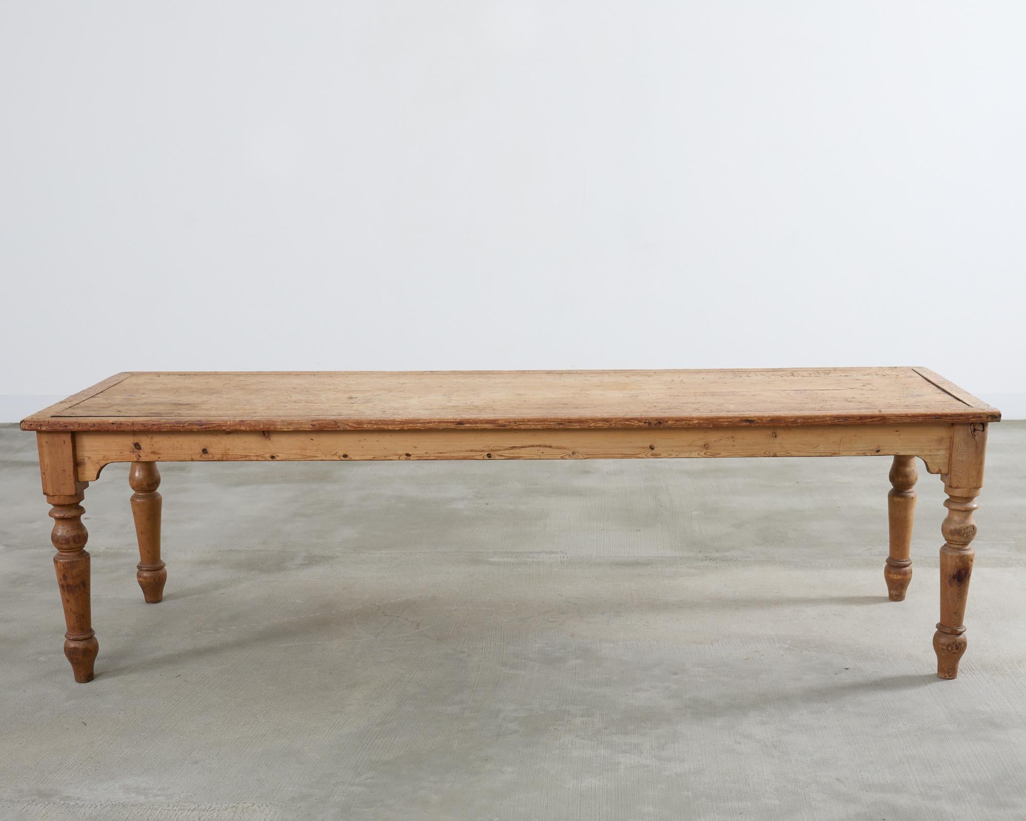 Country English Provincial Pine Farmhouse Harvest Dining Table For Sale 8