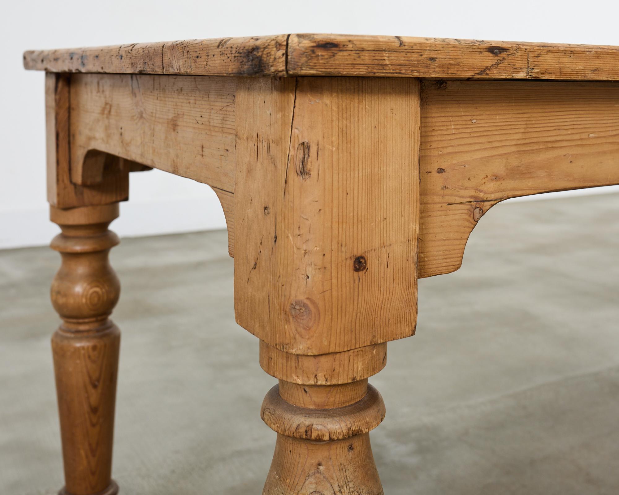 Country English Provincial Pine Farmhouse Harvest Dining Table For Sale 10