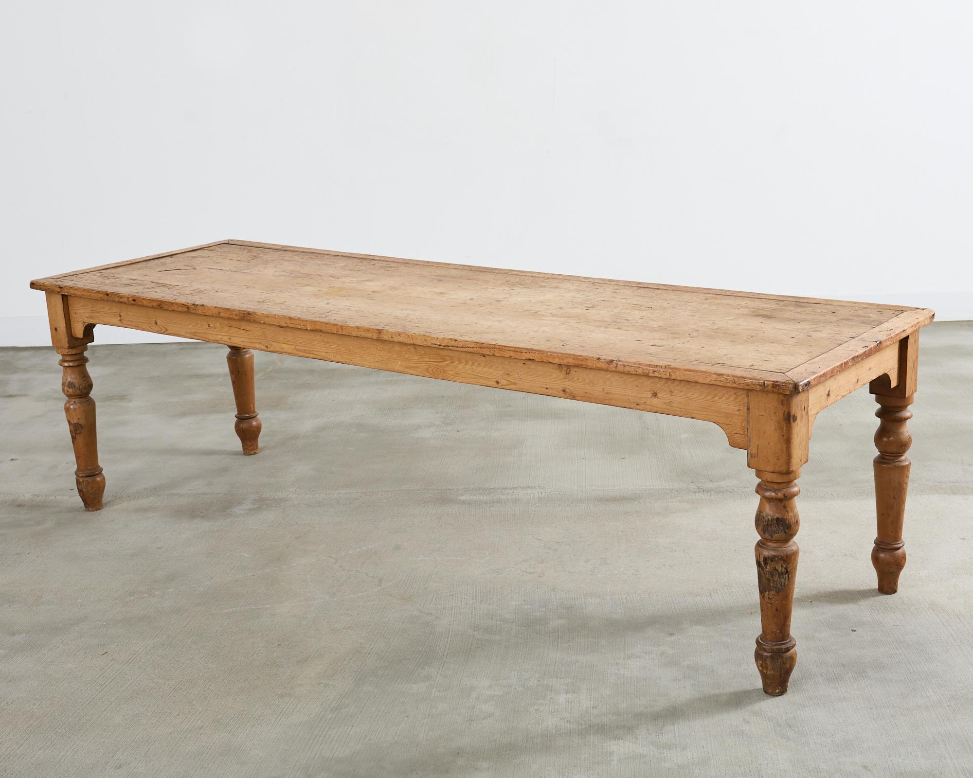 Country English Provincial Pine Farmhouse Harvest Dining Table For Sale 11