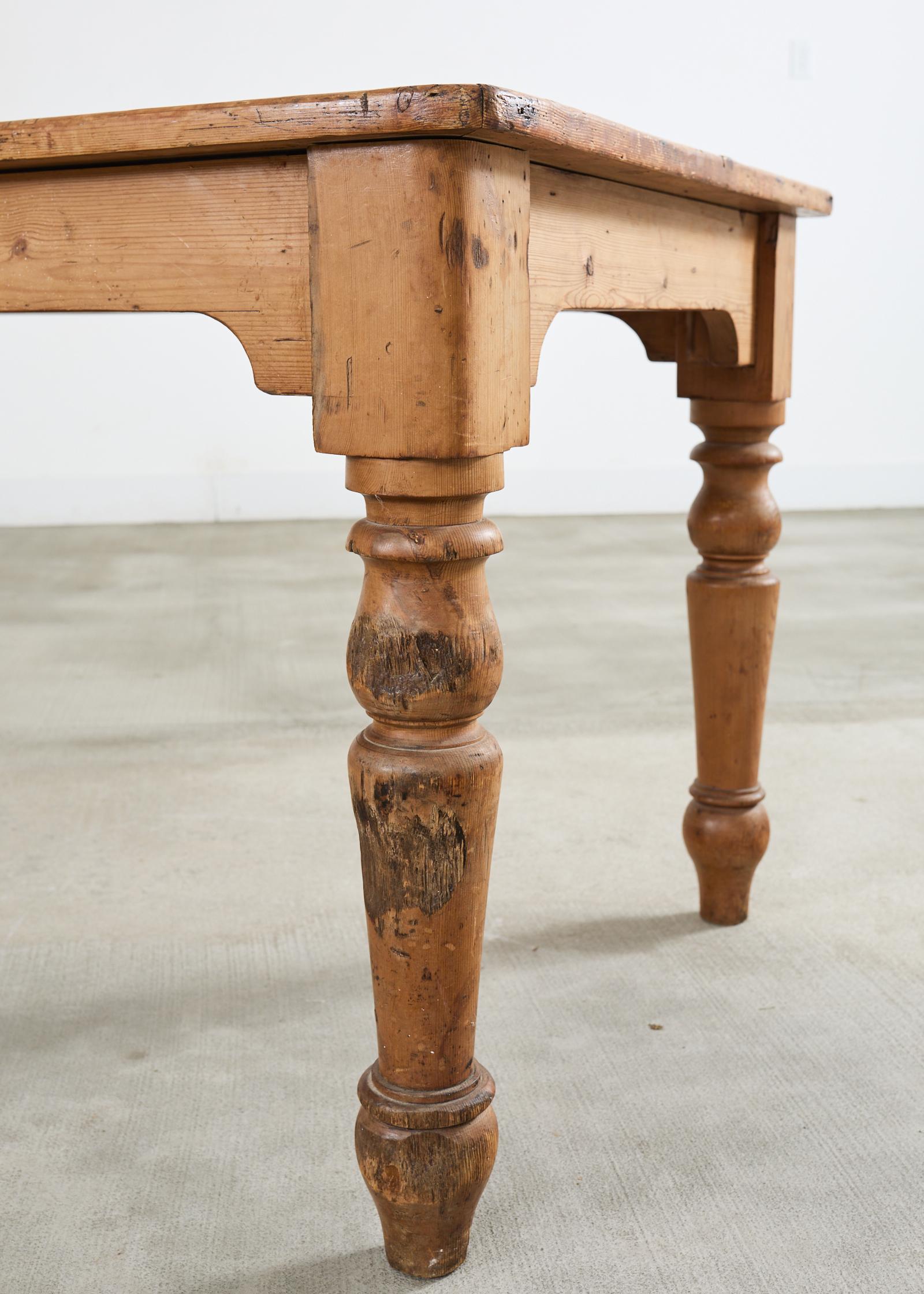 Country English Provincial Pine Farmhouse Harvest Dining Table For Sale 12