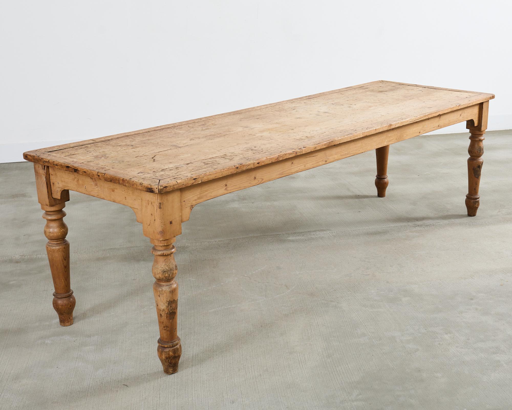Country English Provincial Pine Farmhouse Harvest Dining Table For Sale 13