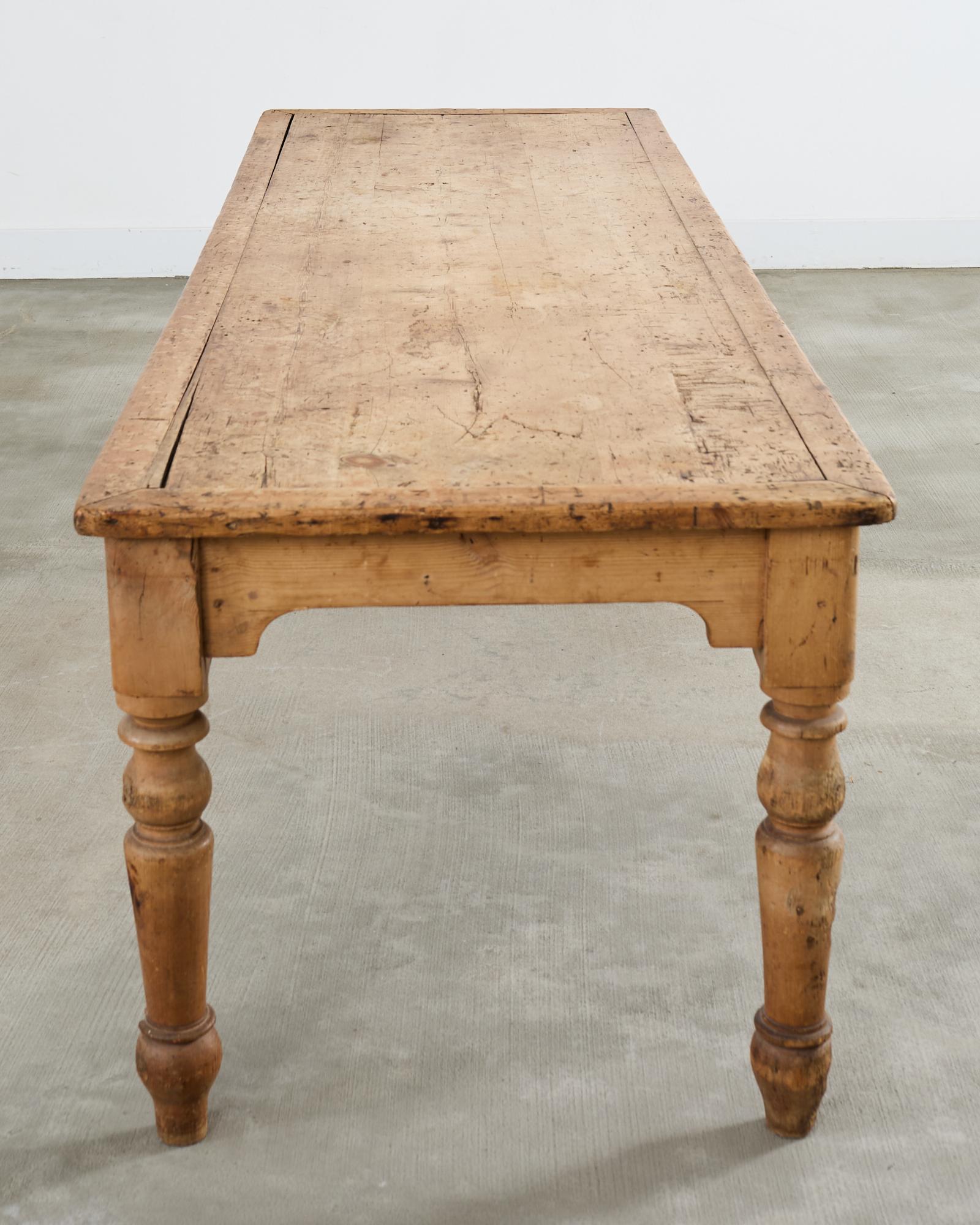 Country English Provincial Pine Farmhouse Harvest Dining Table For Sale 14
