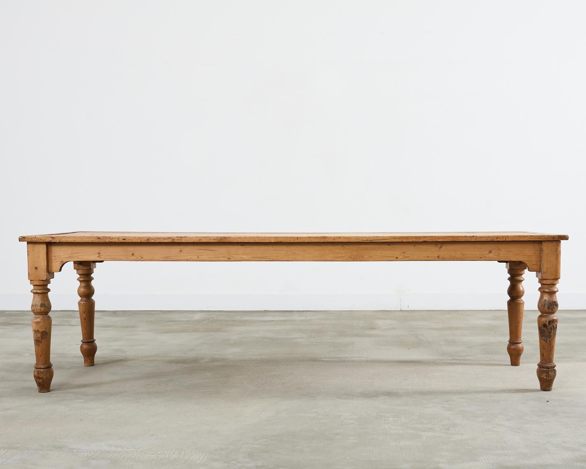 Country English Provincial Pine Farmhouse Harvest Dining Table For Sale 15