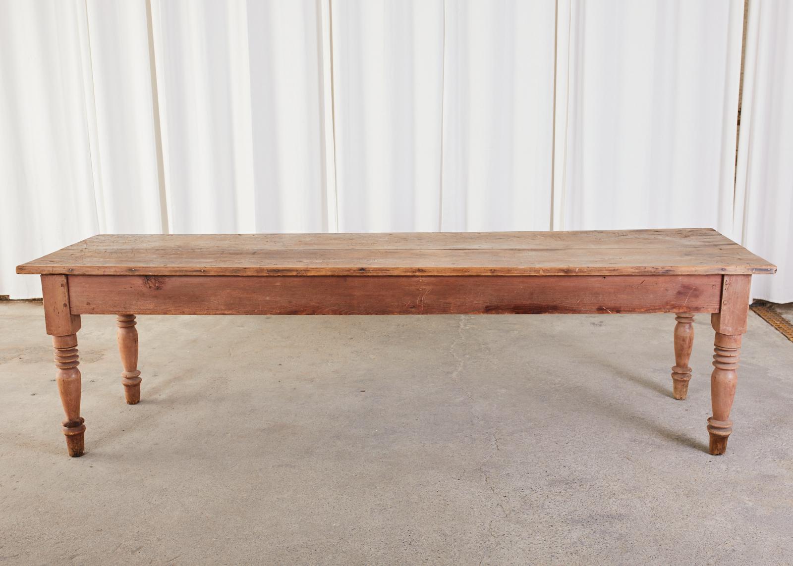 Hand-Crafted Country English Provincial Pine Farmhouse Harvest Dining Table