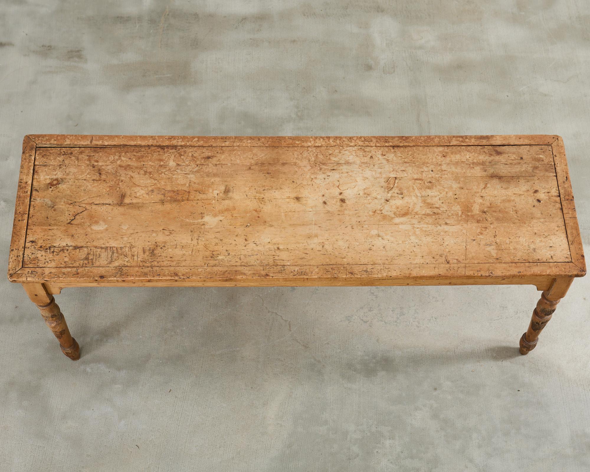 20th Century Country English Provincial Pine Farmhouse Harvest Dining Table For Sale