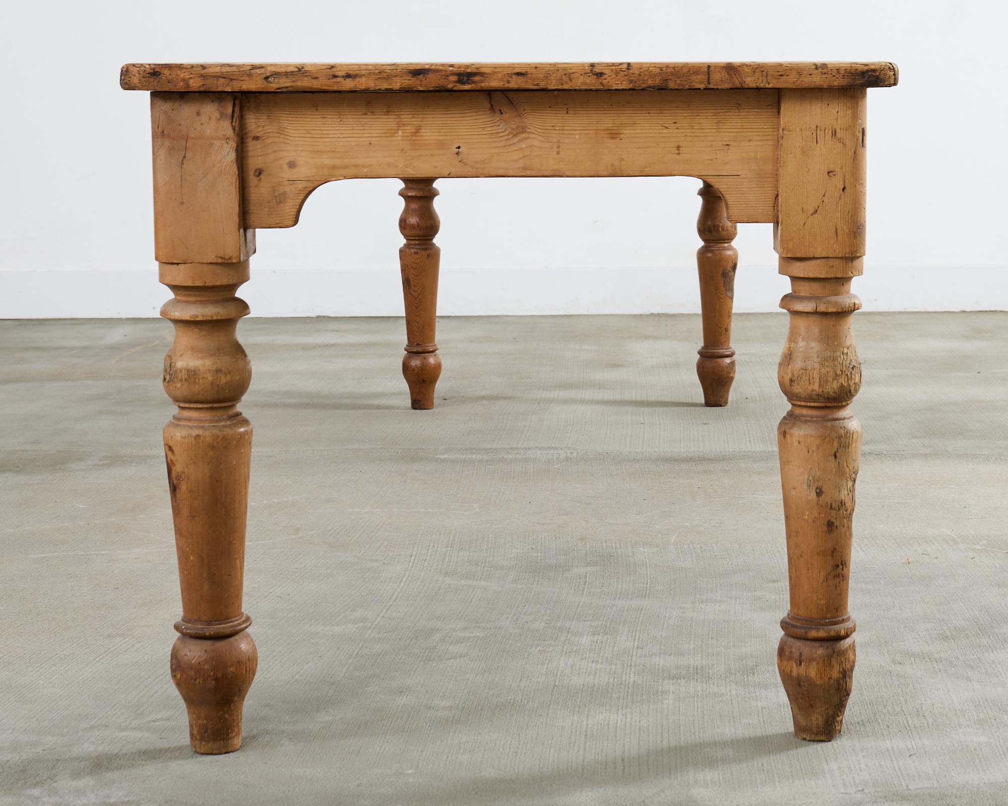 Country English Provincial Pine Farmhouse Harvest Dining Table For Sale 1