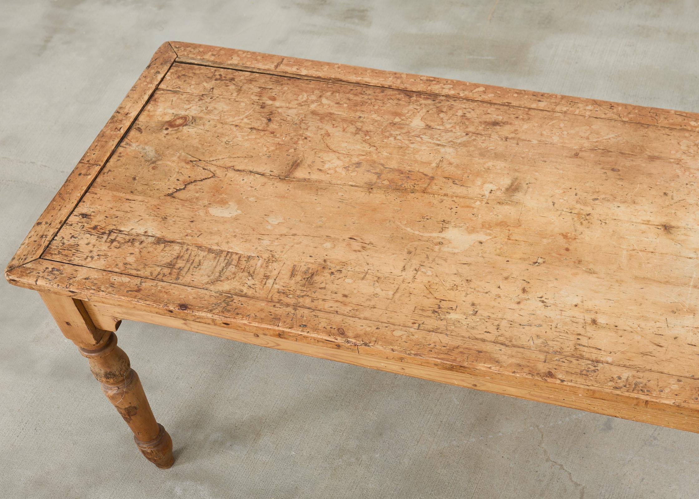 Country English Provincial Pine Farmhouse Harvest Dining Table For Sale 2
