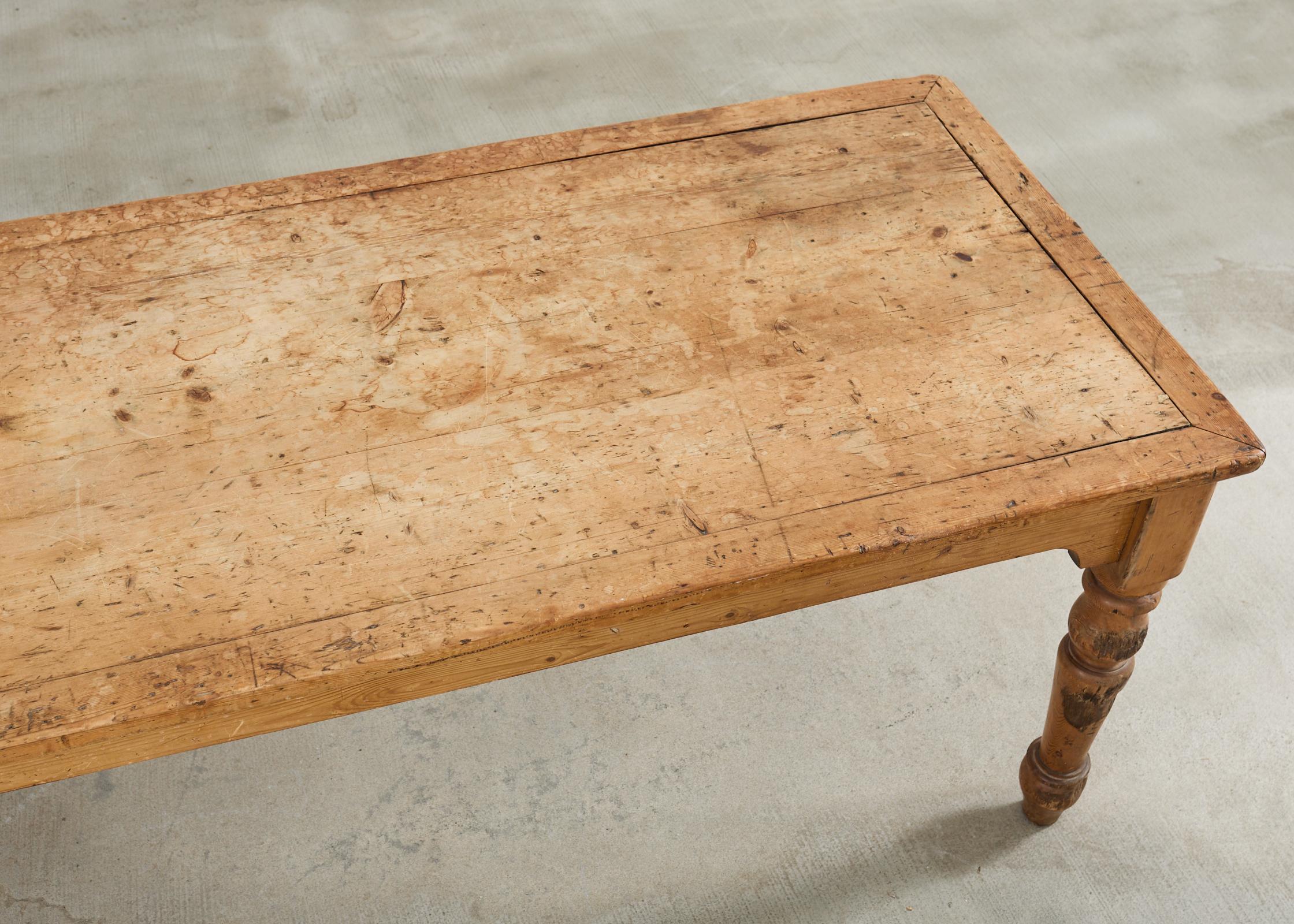 Country English Provincial Pine Farmhouse Harvest Dining Table For Sale 3