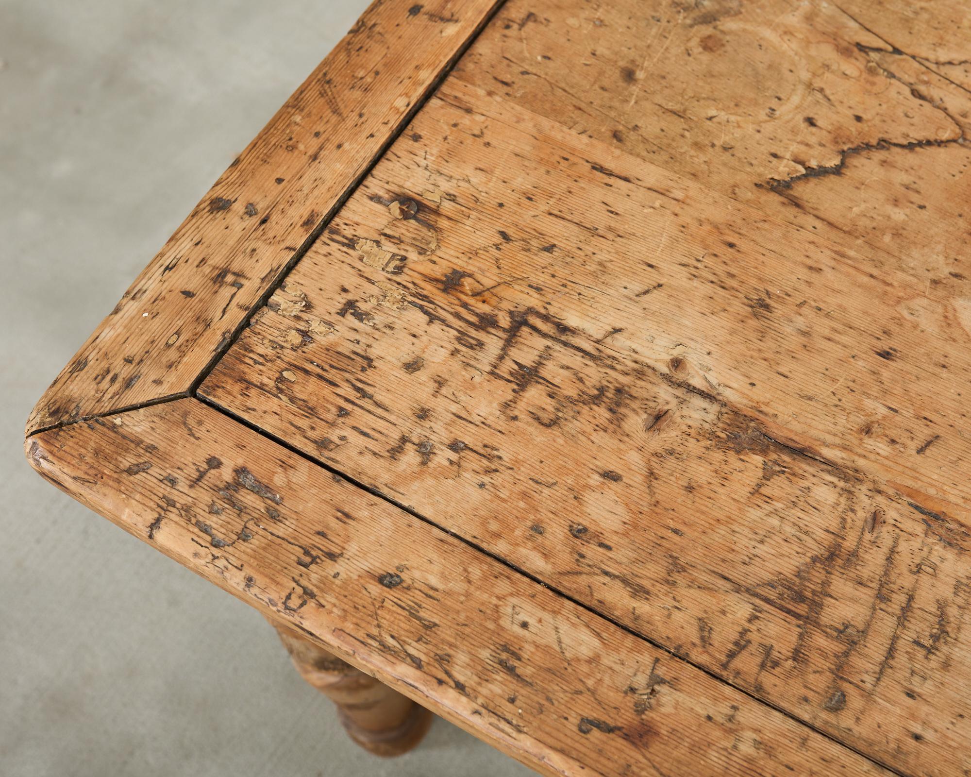 Country English Provincial Pine Farmhouse Harvest Dining Table For Sale 4