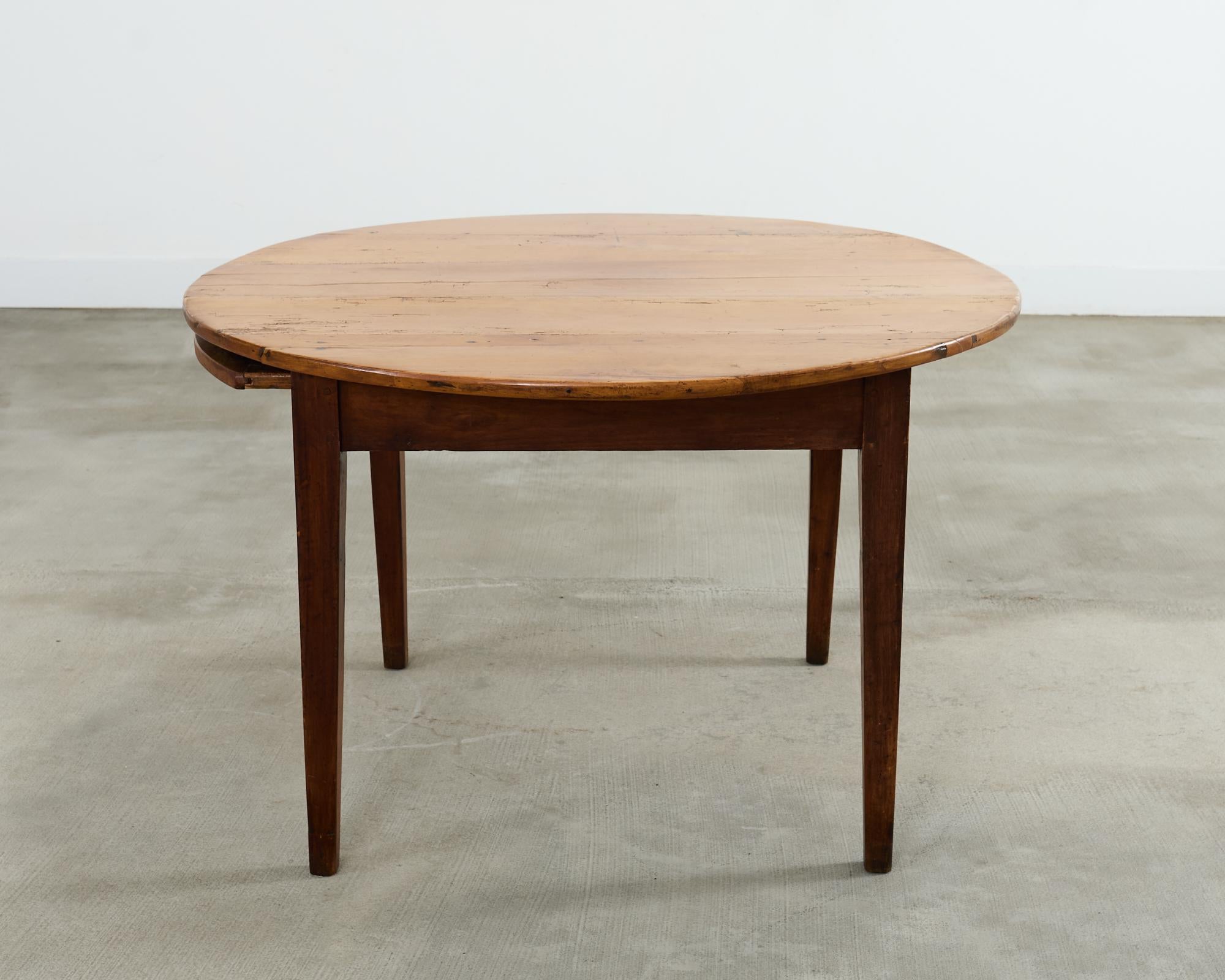 British Country English Provincial Round Fruitwood Farmhouse Dining Table For Sale