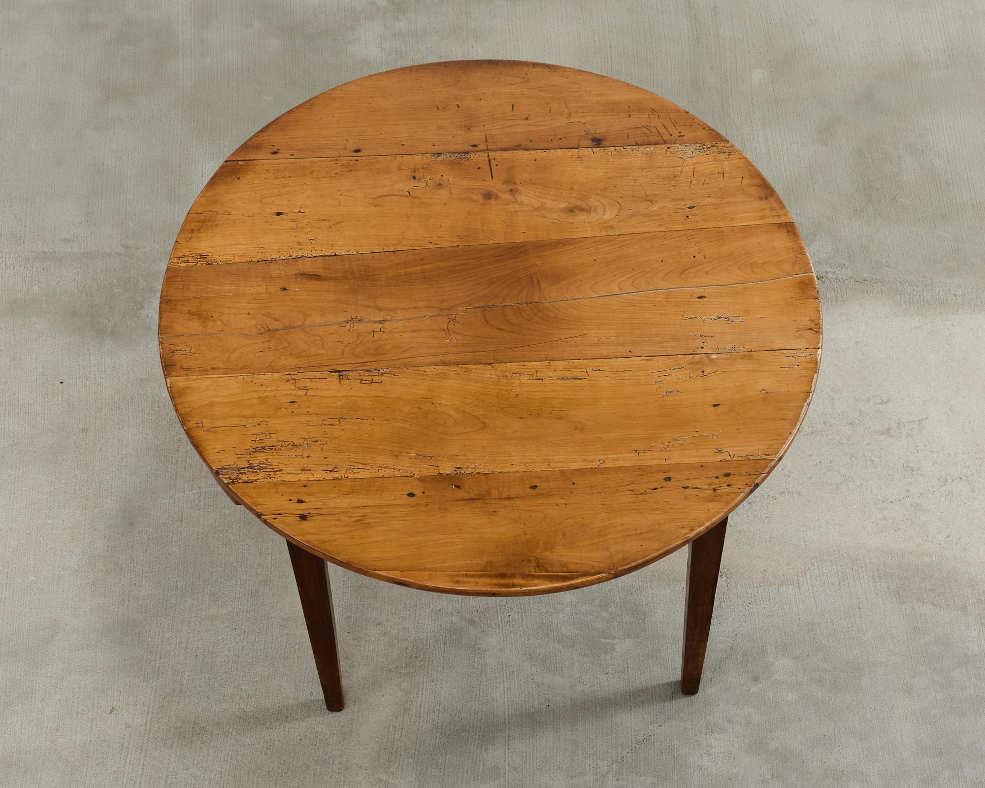 Hand-Crafted Country English Provincial Round Fruitwood Farmhouse Dining Table For Sale