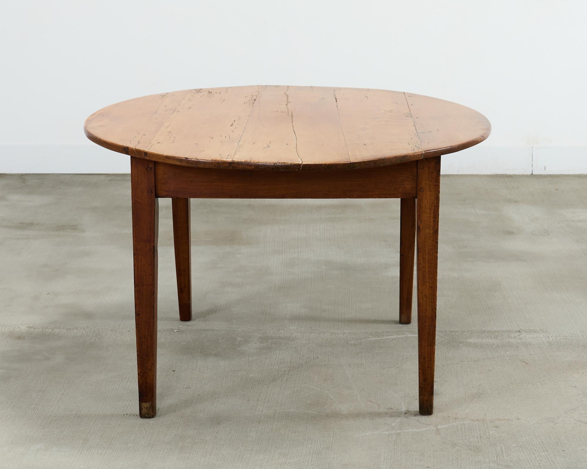 Country English Provincial Round Fruitwood Farmhouse Dining Table For Sale 2