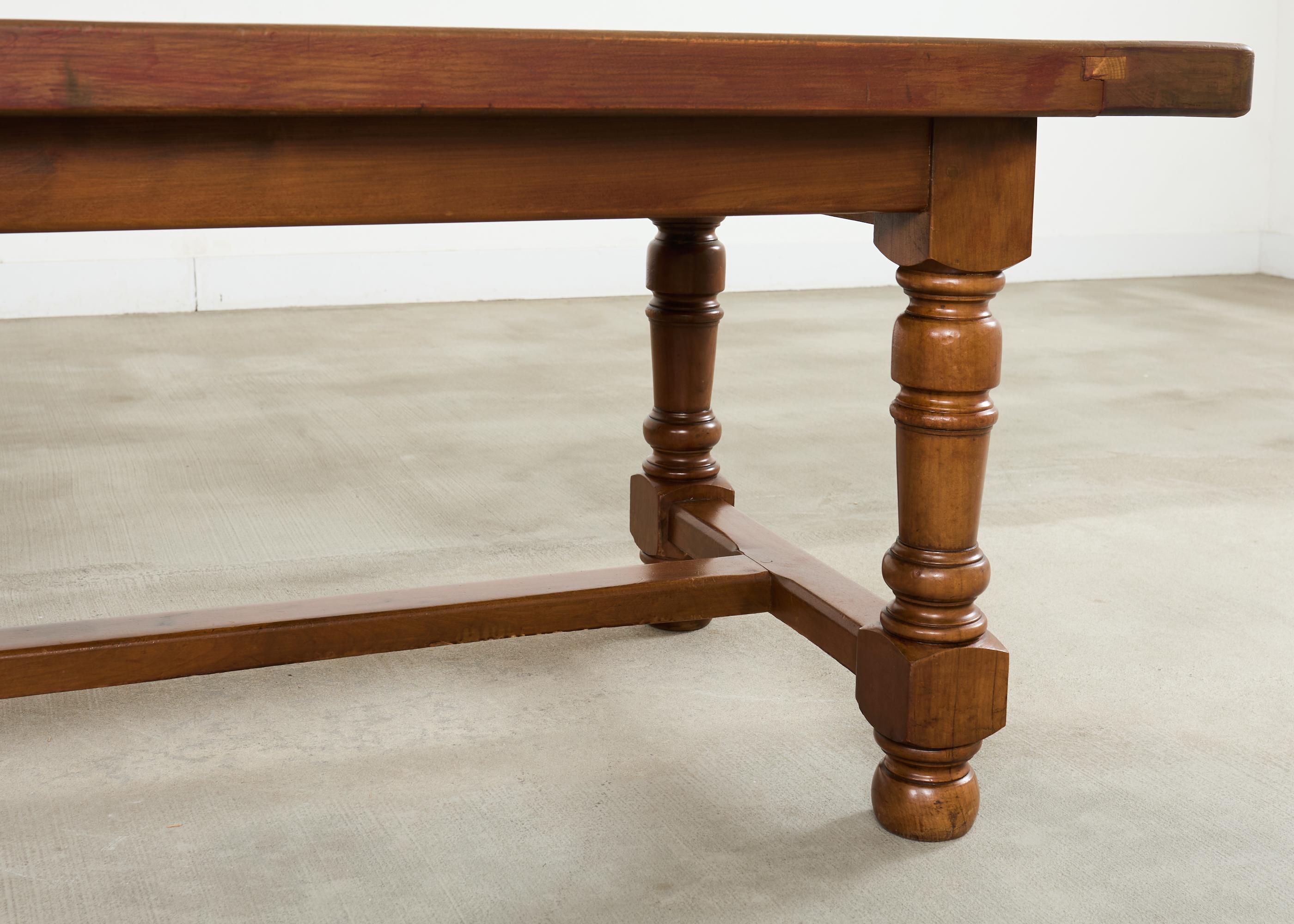 Country English Provincial Walnut Farmhouse Trestle Dining Table 8 Ft. For Sale 4