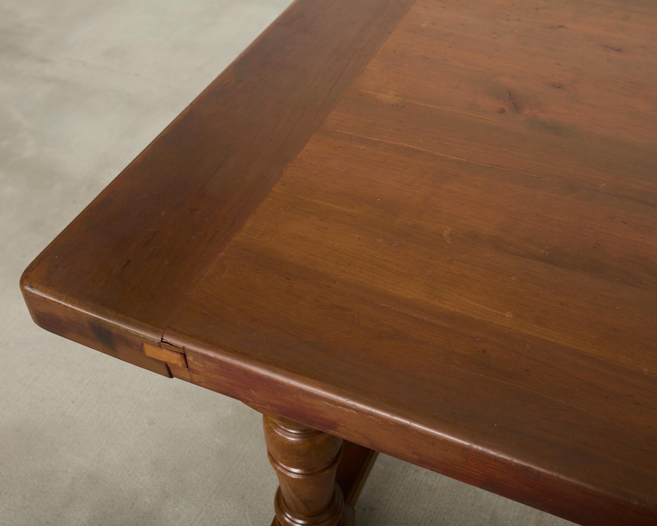 Country English Provincial Walnut Farmhouse Trestle Dining Table 8 Ft. For Sale 5