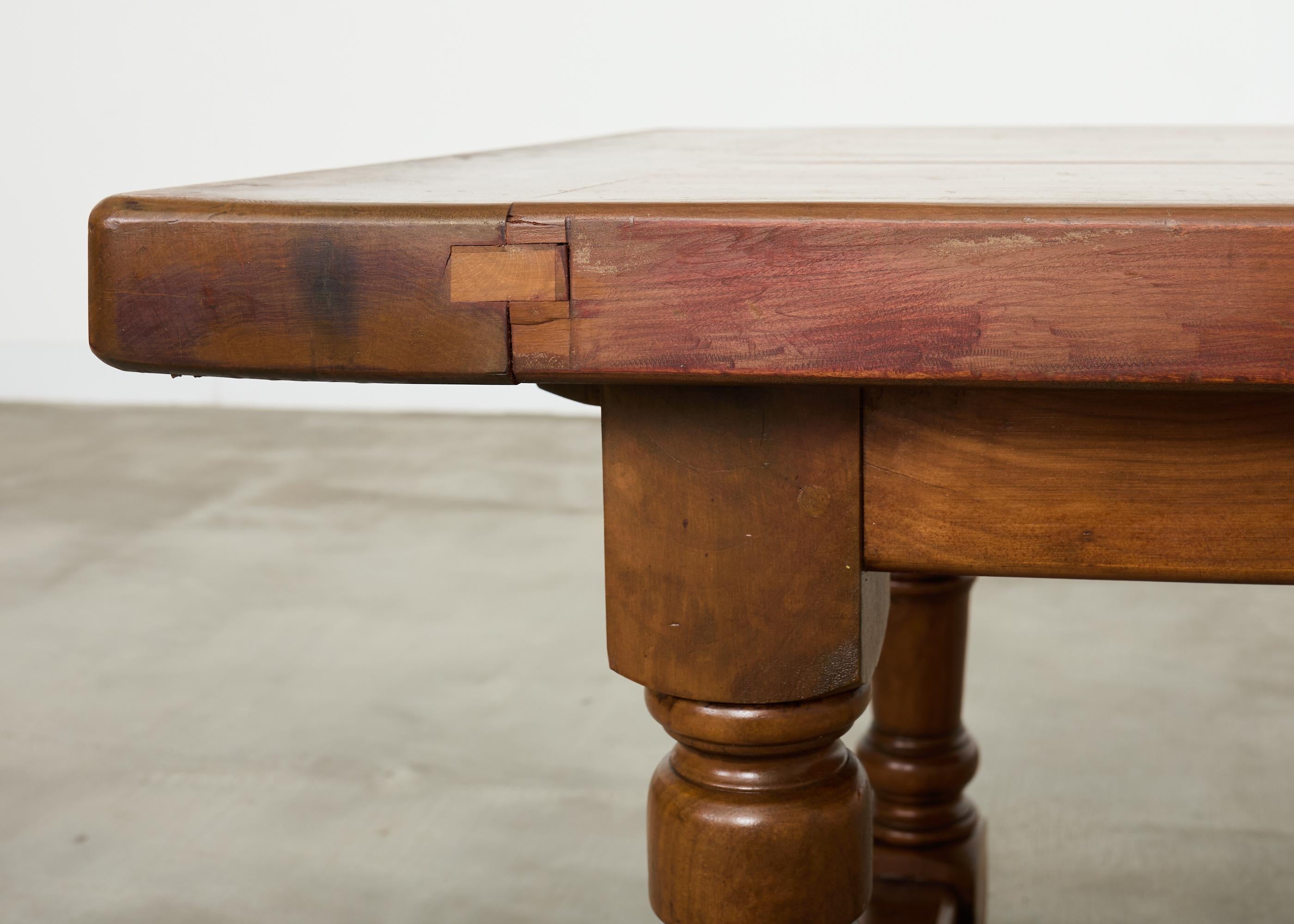 Country English Provincial Walnut Farmhouse Trestle Dining Table 8 Ft. For Sale 6