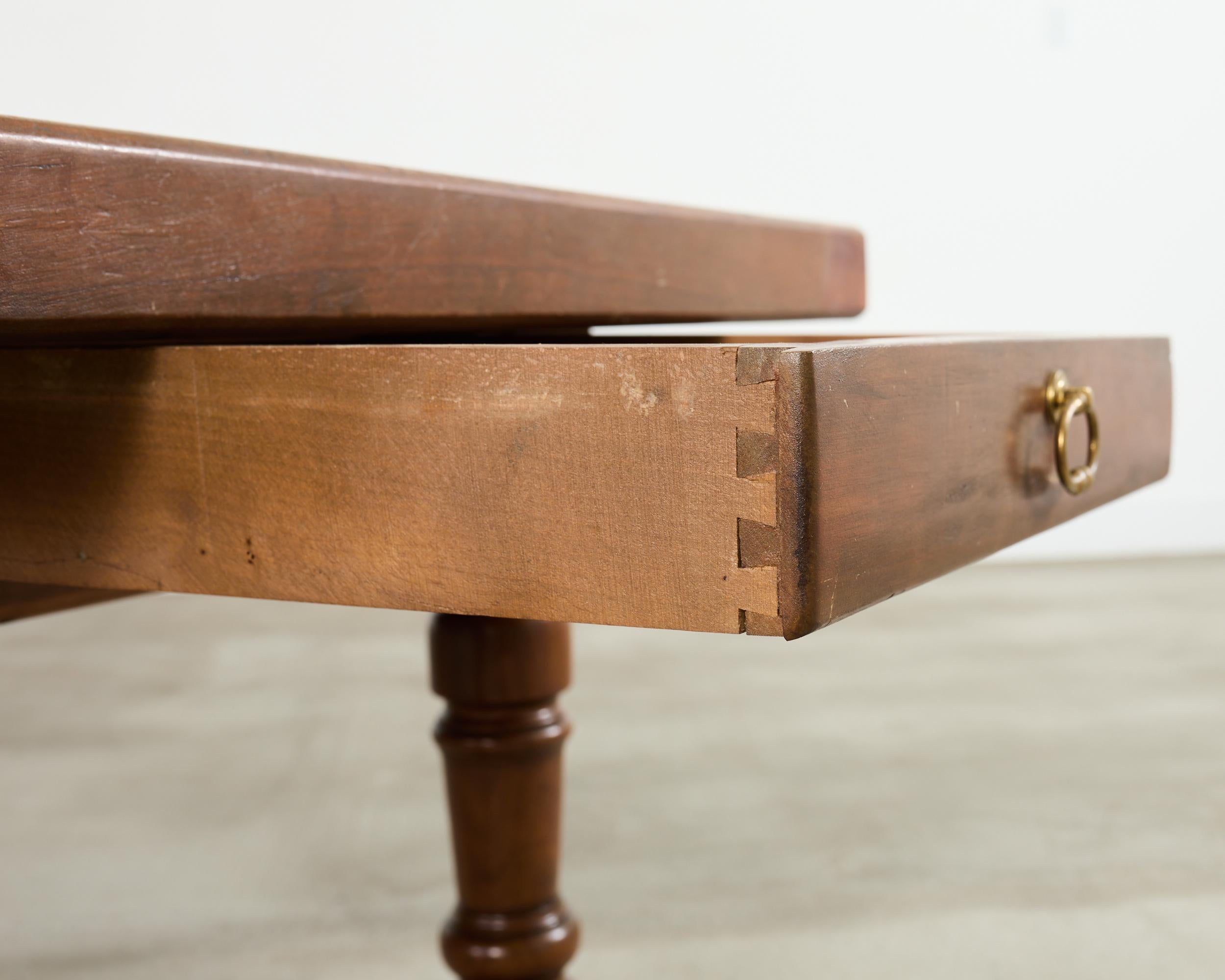 Country English Provincial Walnut Farmhouse Trestle Dining Table 8 Ft. For Sale 7