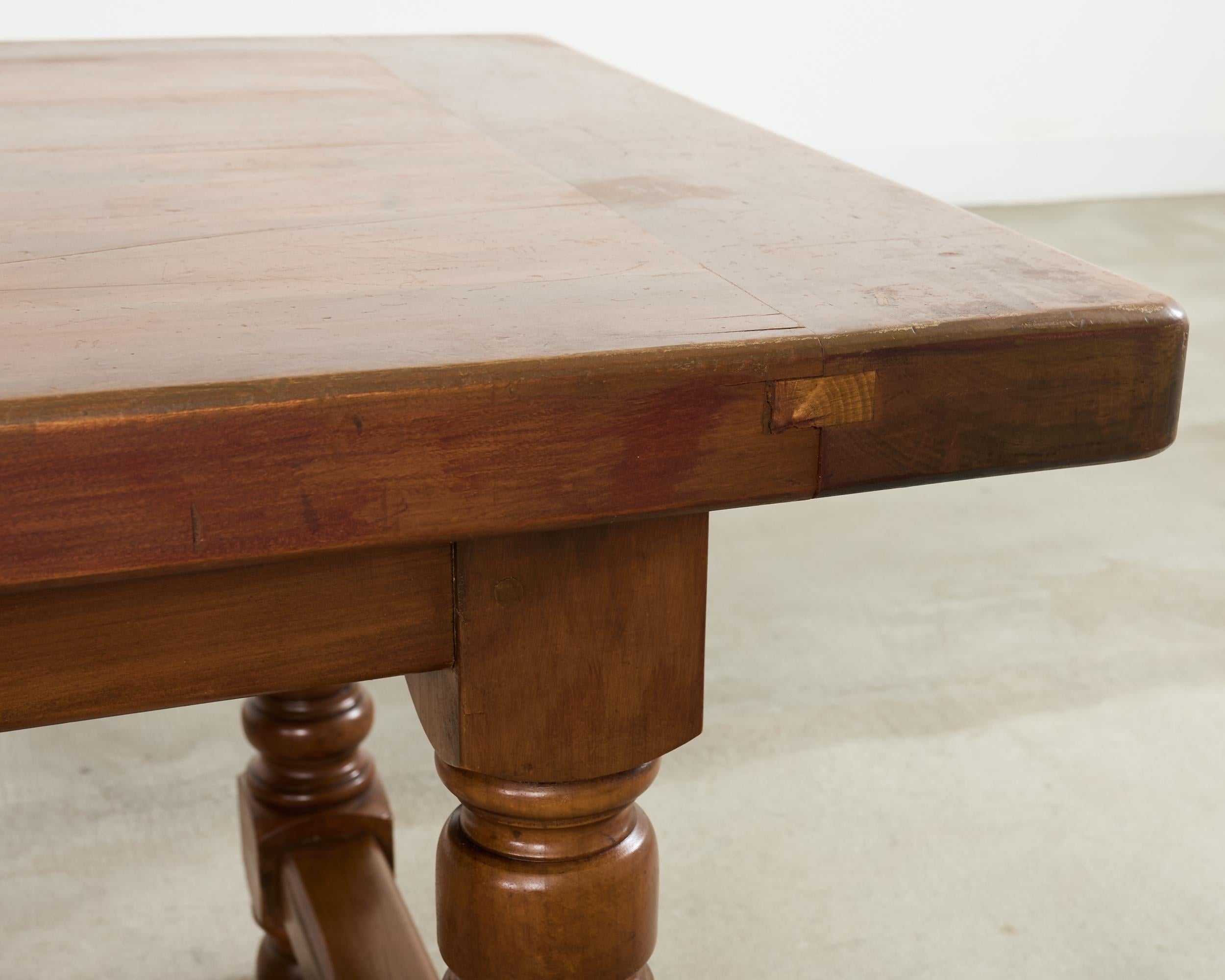 Country English Provincial Walnut Farmhouse Trestle Dining Table 8 Ft. For Sale 9