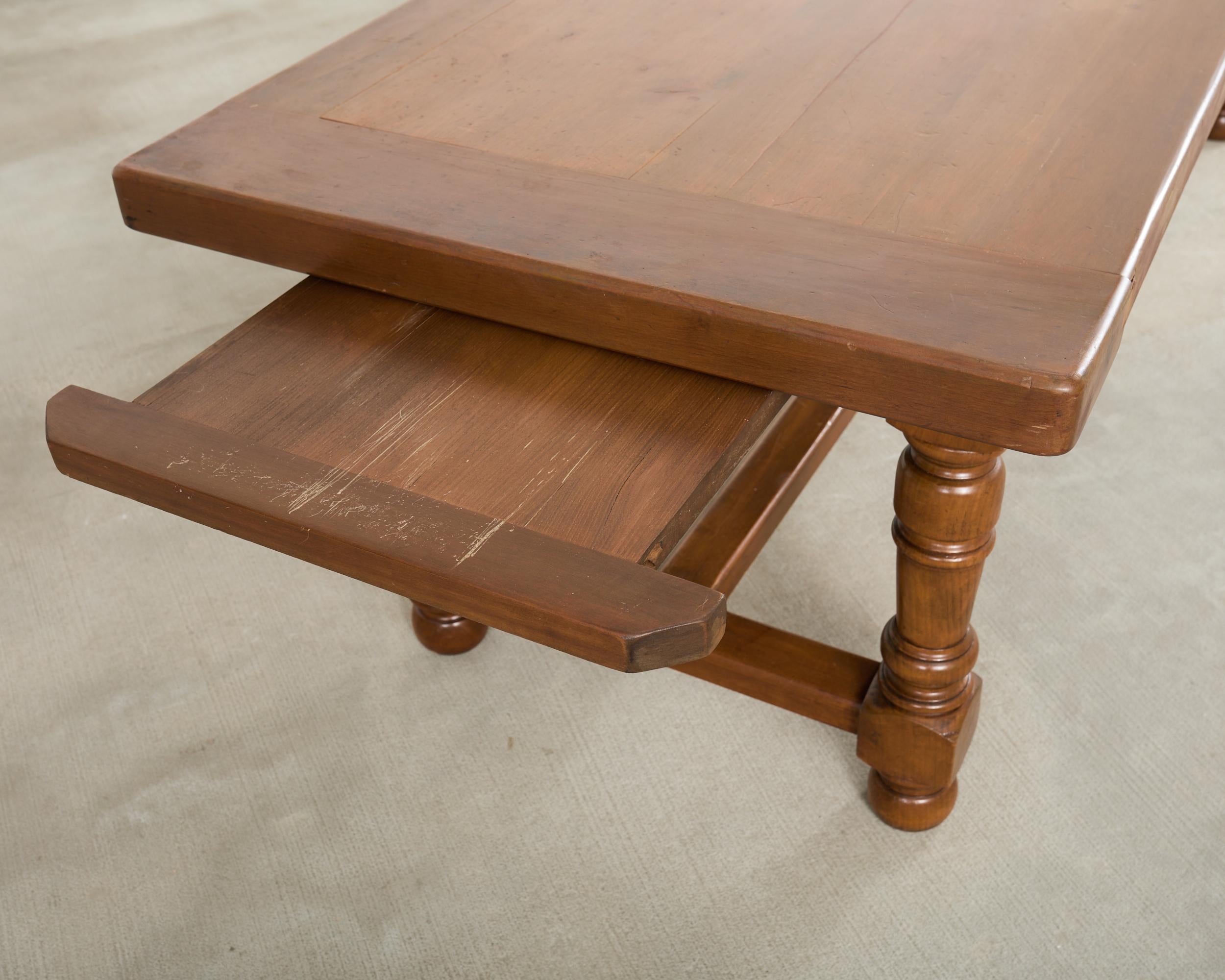 Country English Provincial Walnut Farmhouse Trestle Dining Table 8 Ft. For Sale 12