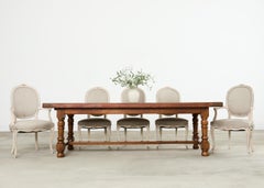 Country English Provincial Walnut Farmhouse Trestle Dining Table 8 Ft.