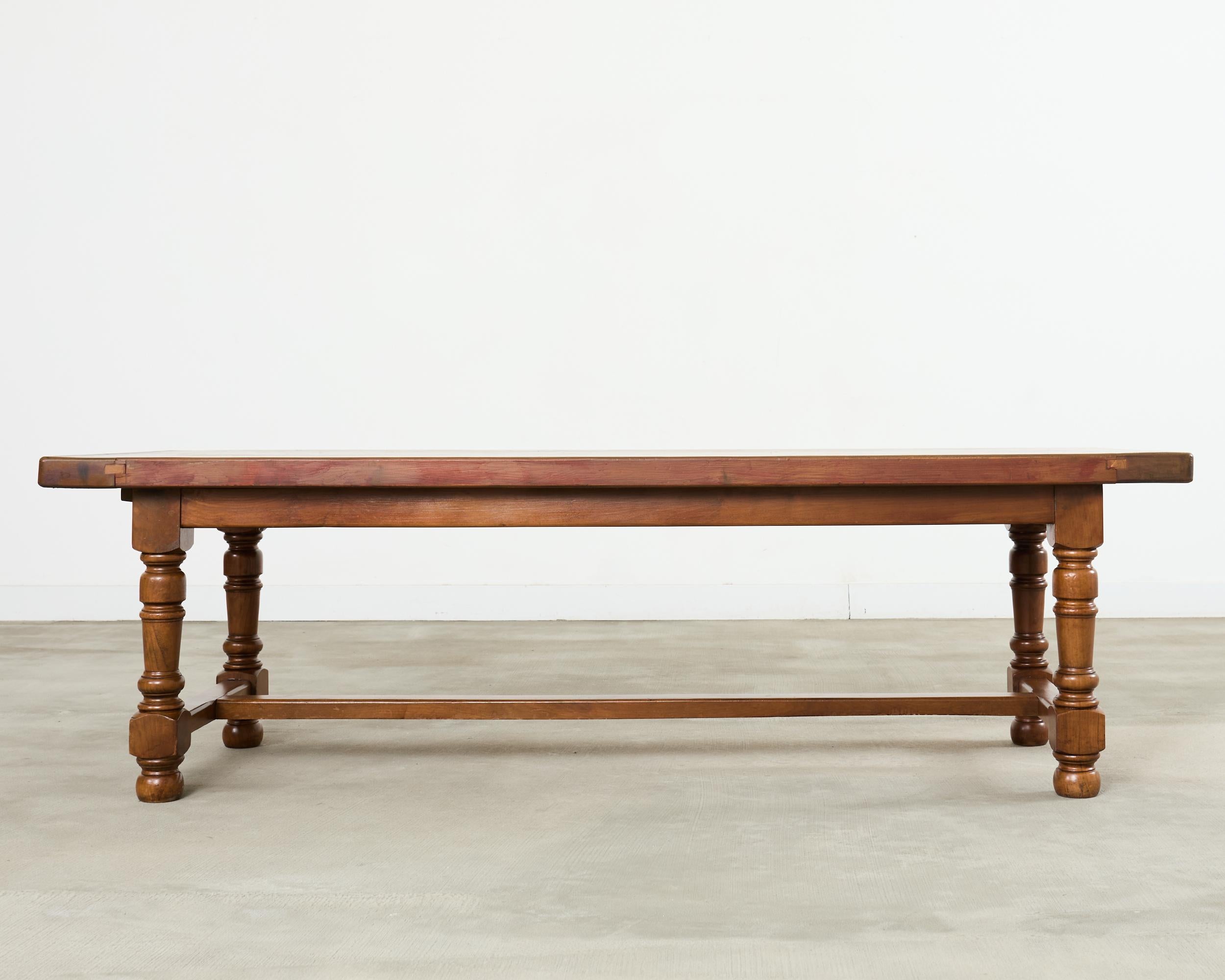 Country English Provincial Walnut Farmhouse Trestle Dining Table 8 Ft. For Sale 14