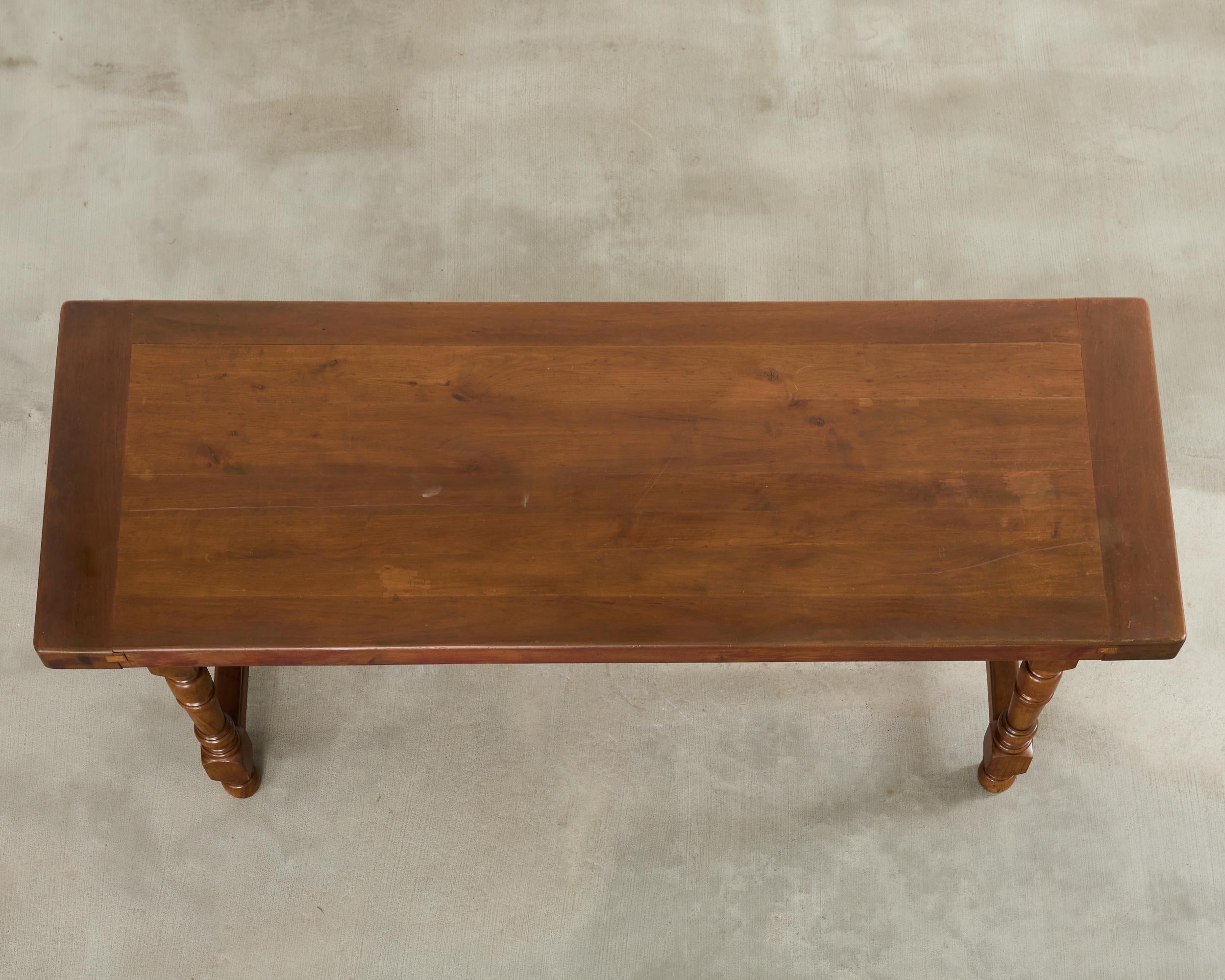 Country English Provincial Walnut Farmhouse Trestle Dining Table 8 Ft. In Good Condition For Sale In Rio Vista, CA