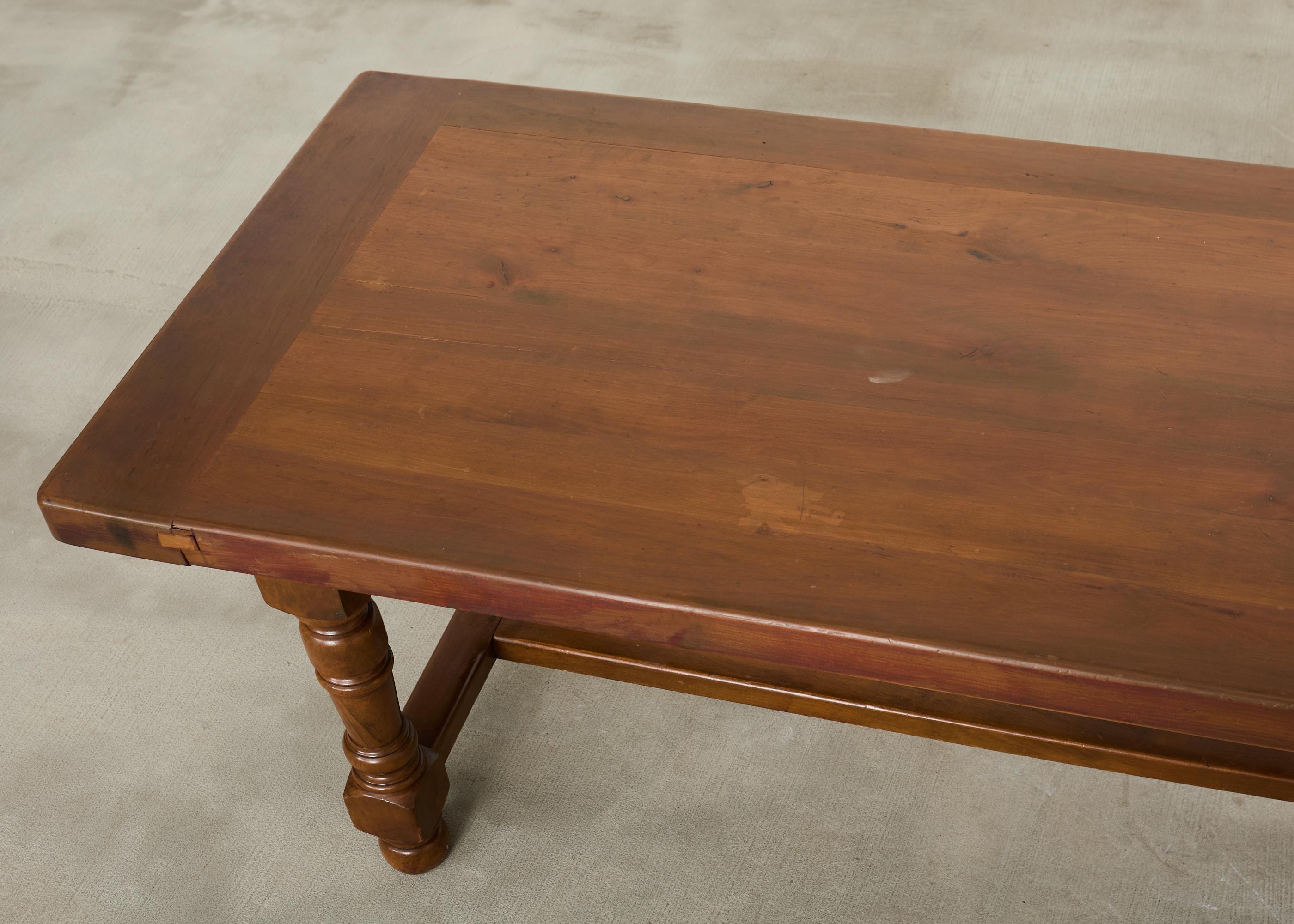 Country English Provincial Walnut Farmhouse Trestle Dining Table 8 Ft. For Sale 1