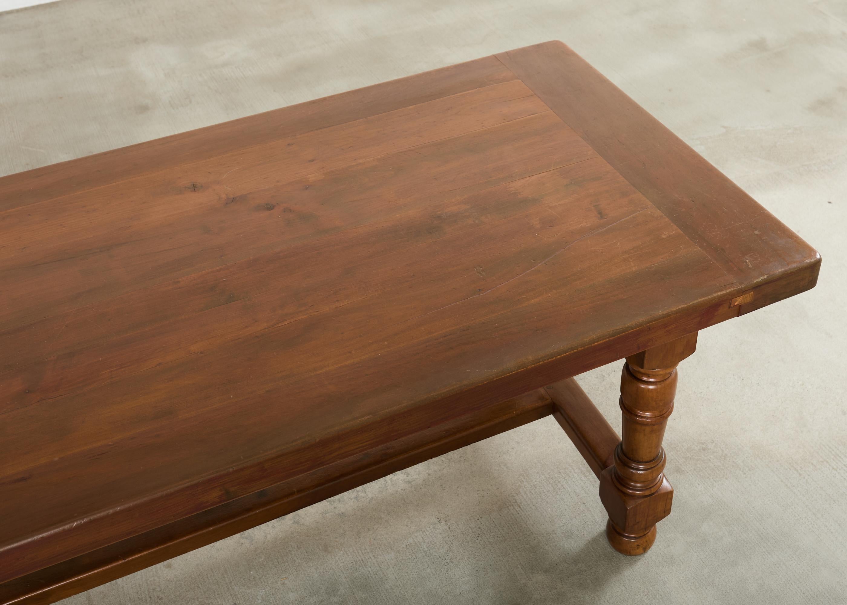 Country English Provincial Walnut Farmhouse Trestle Dining Table 8 Ft. For Sale 2