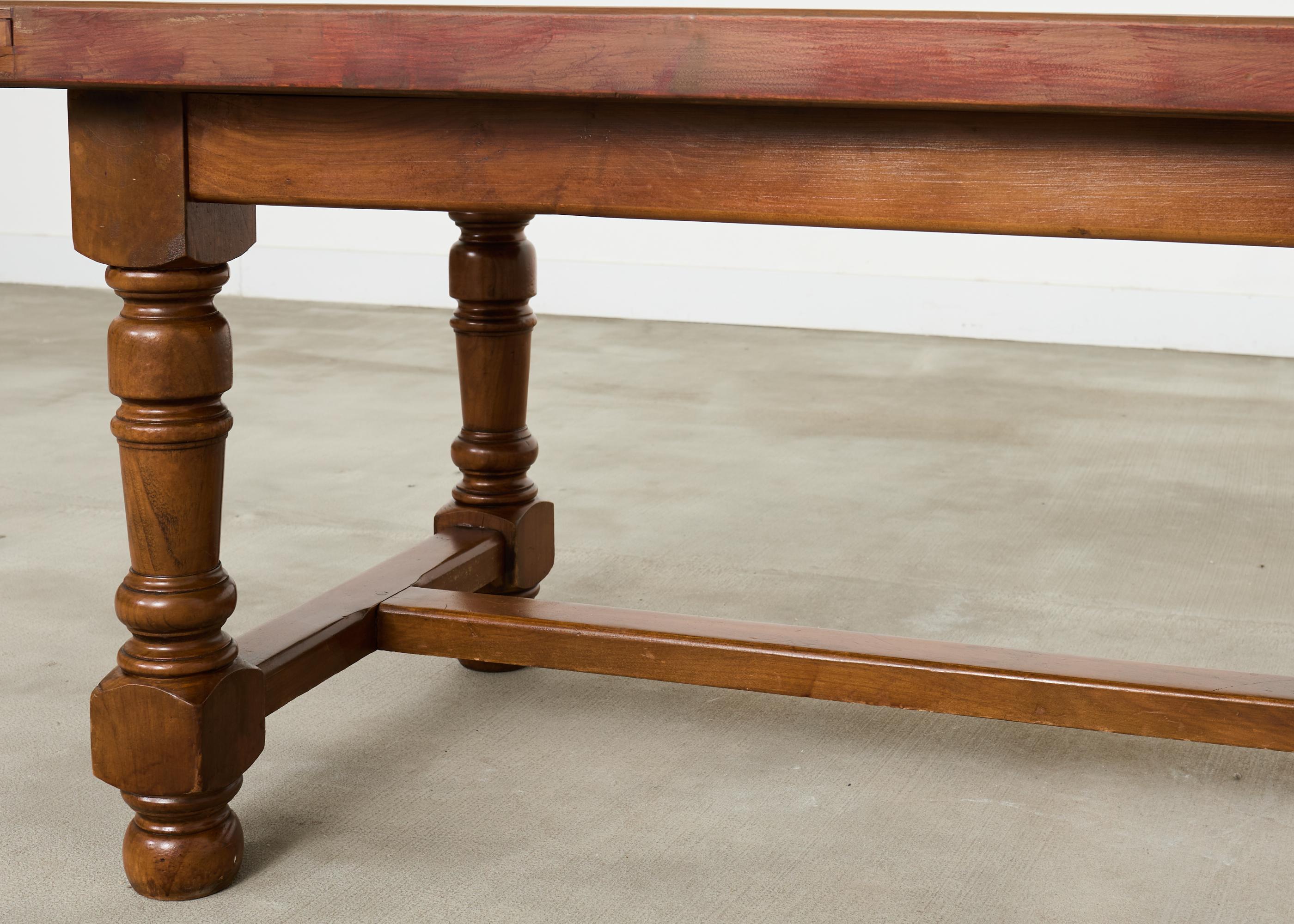Country English Provincial Walnut Farmhouse Trestle Dining Table 8 Ft. For Sale 3
