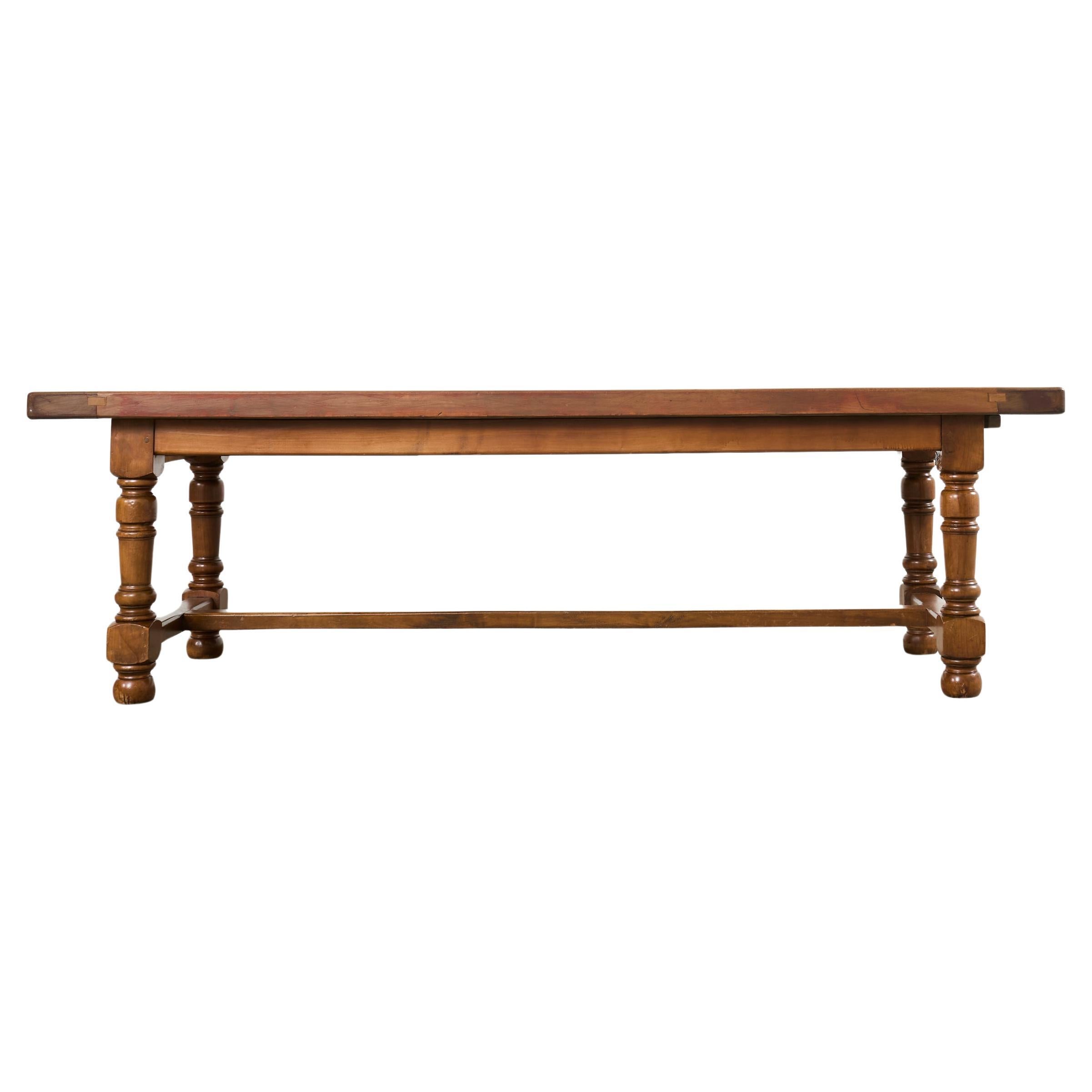 Country English Provincial Walnut Farmhouse Trestle Dining Table 8 Ft. For Sale