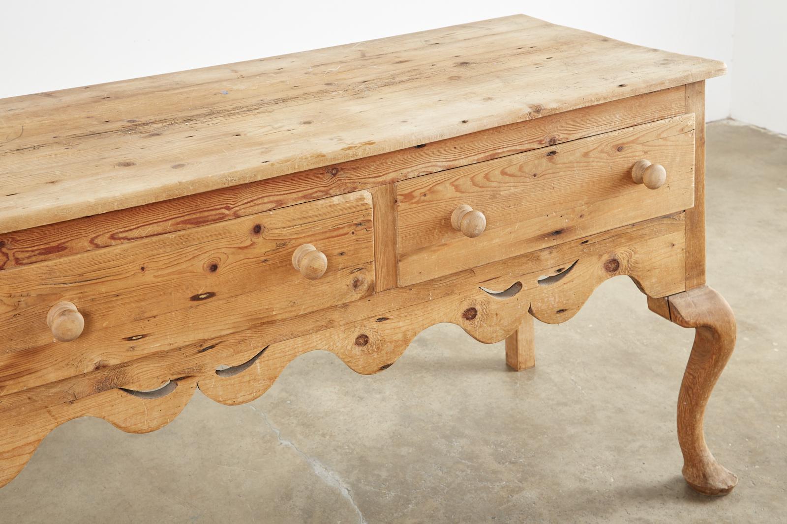 Country English Queen Anne Style Pine Sideboard Server 2