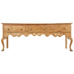 Vintage Country English Queen Anne Style Pine Sideboard Server