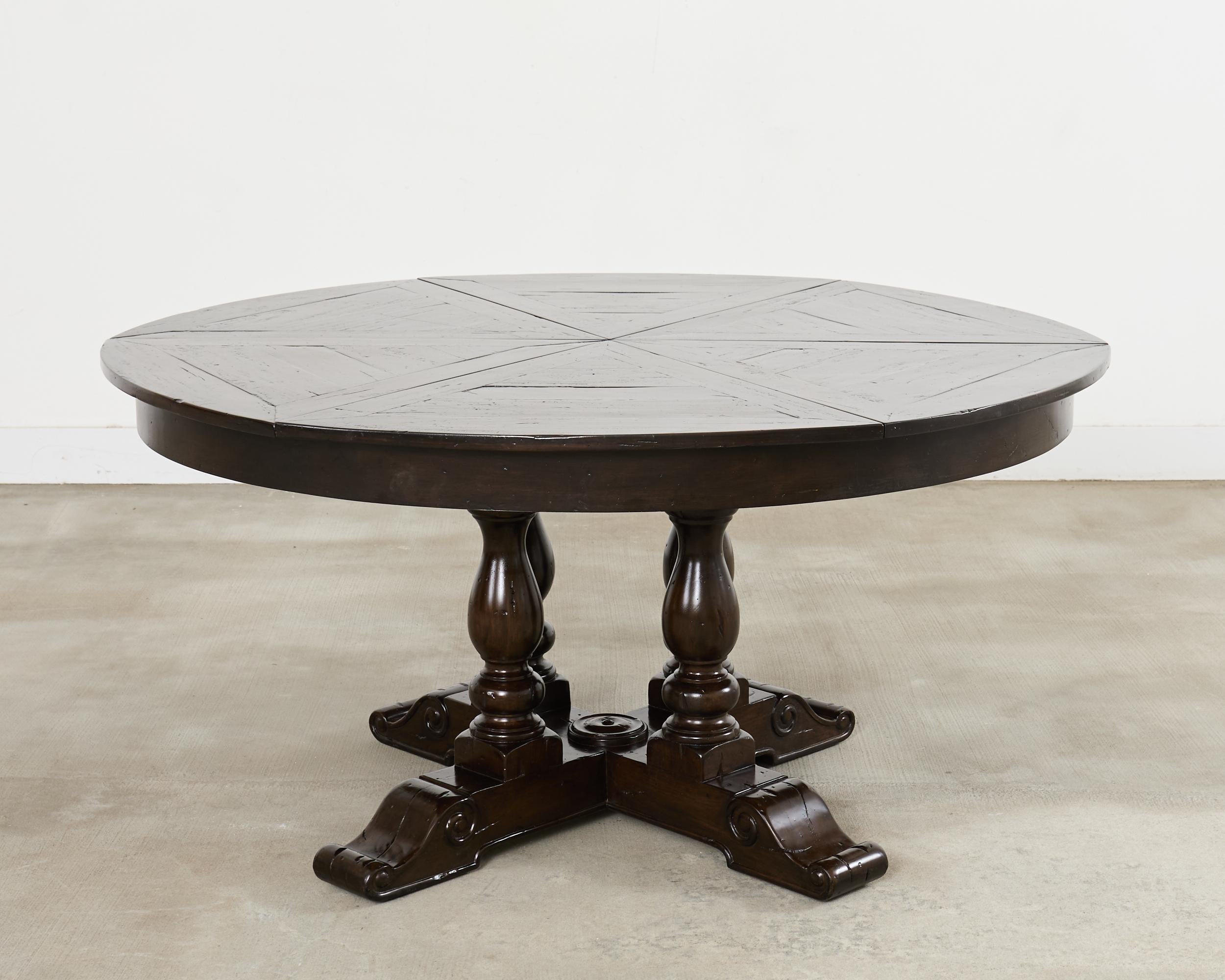 Hand-Crafted Country English Round Extension Dining Table by Theodore Alexander For Sale
