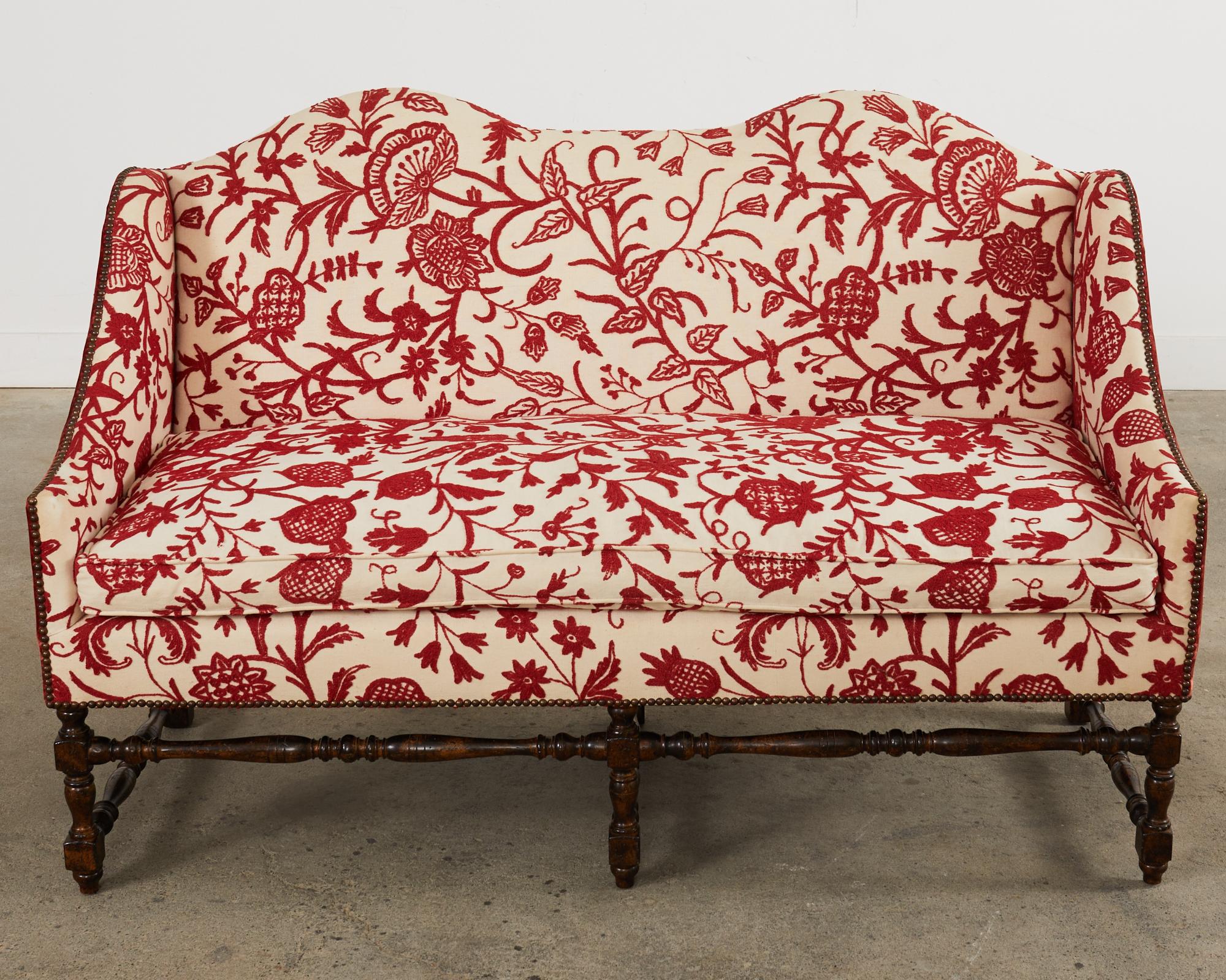 Country English Style Hump Back Crewel Work Settee In Good Condition In Rio Vista, CA