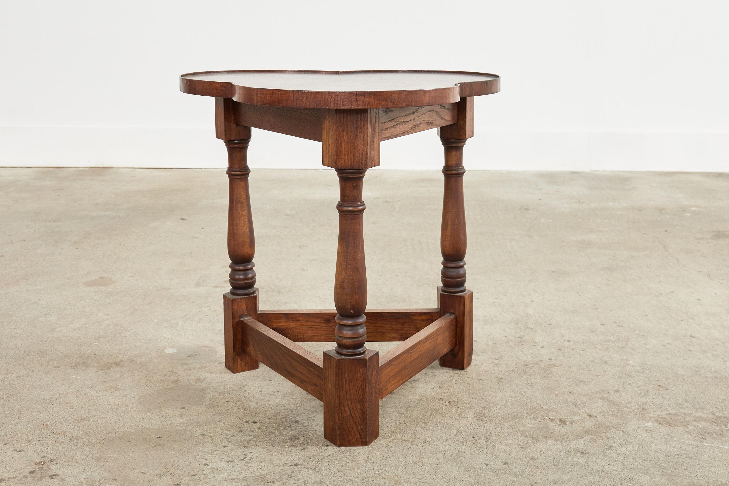 Hand-Crafted Country English Style Oak Clover Shaped Cricket Table For Sale