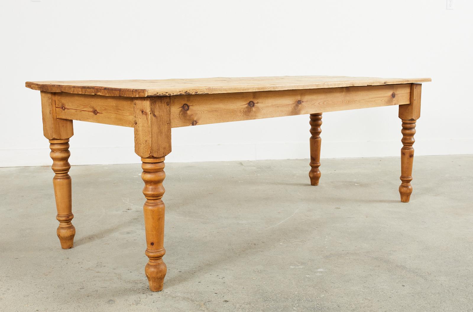 Country English Style Pine Farmhouse Dining Harvest Table For Sale 8